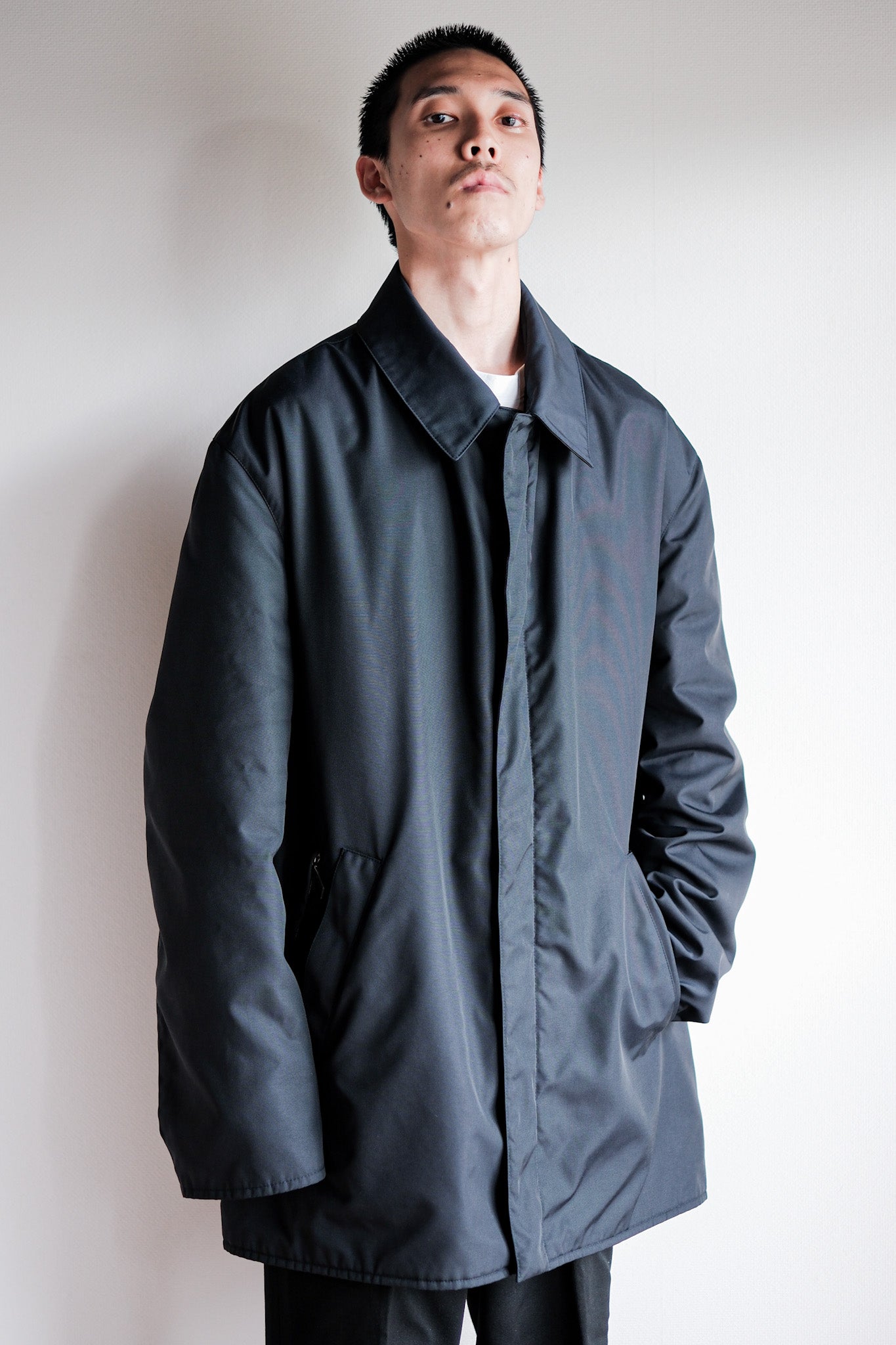【~90's】Old Hermès Paris Navy Polyamide Harf Coat Size.56