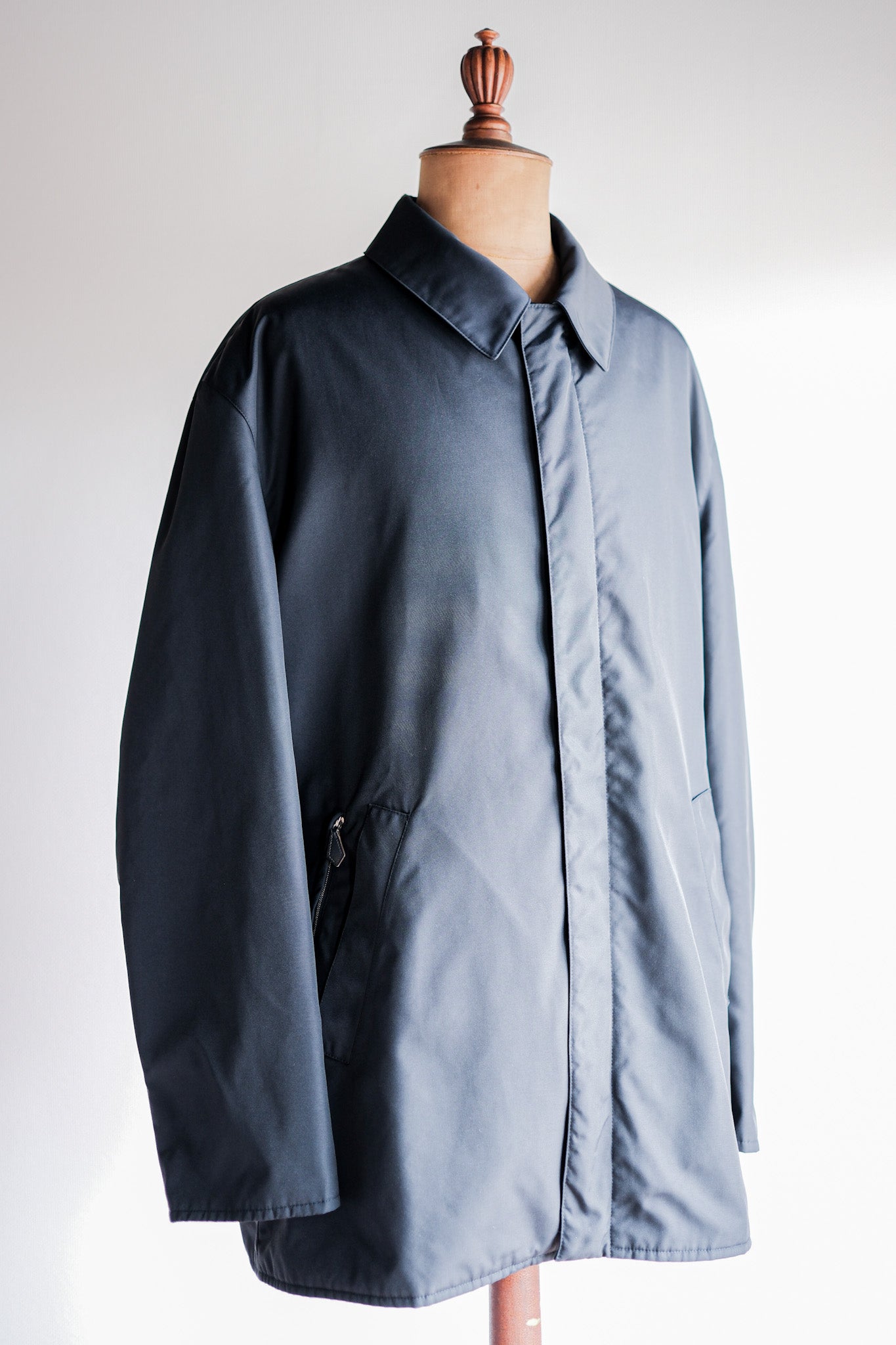 【~90's】Old Hermès Paris Navy Polyamide Harf Coat Size.56