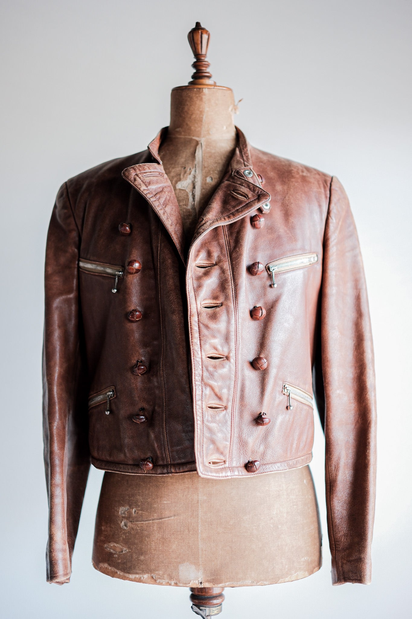 【~30's】German Vintage Double Breasted Motorcycle Leather Jacket