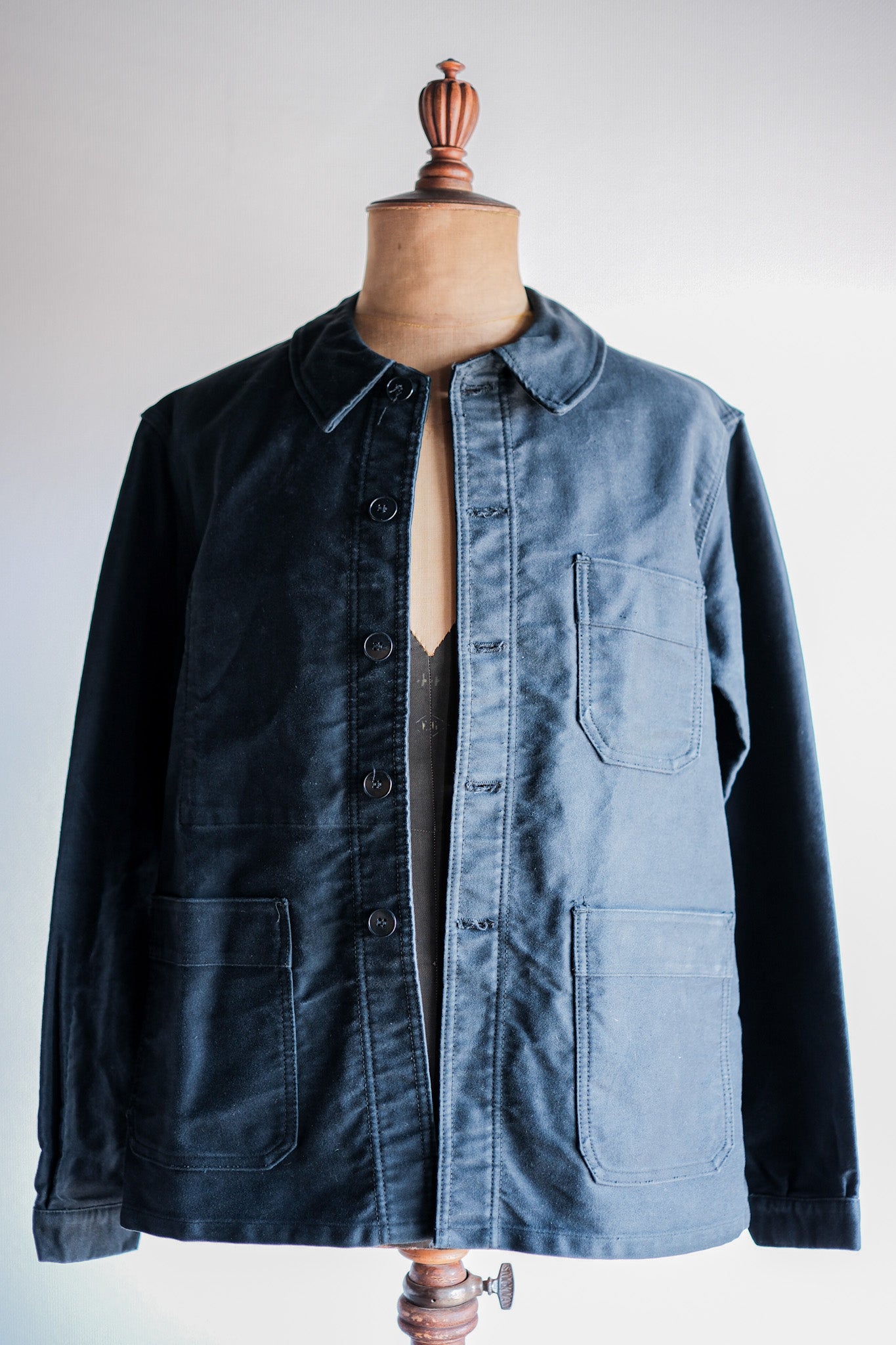 【~60's】French Vintage Black Moleskin Work Jacket "Le Mont St. Michel"