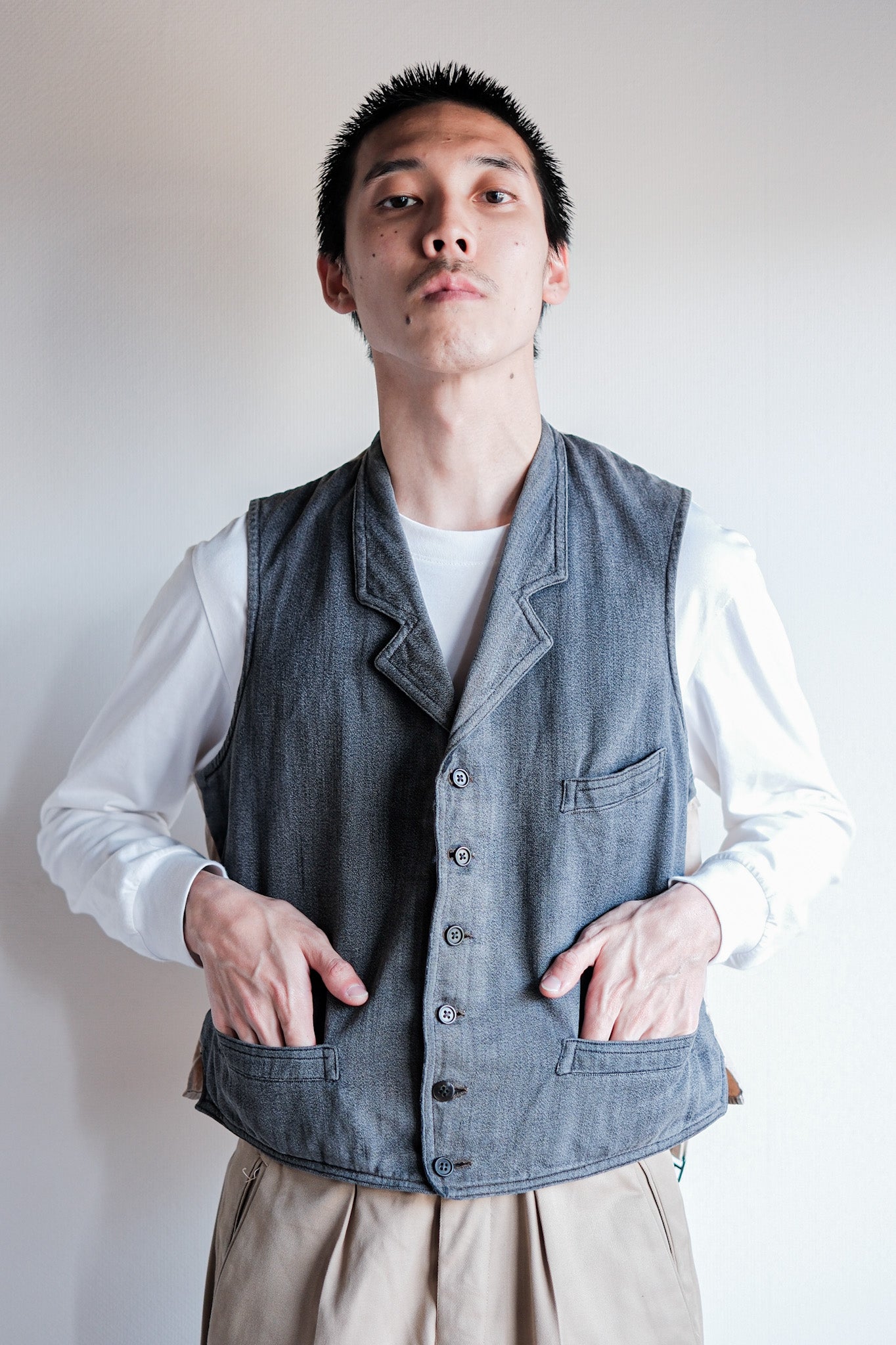 【~30's】French Vintage Salt & Pepper Cotton Work Gilet