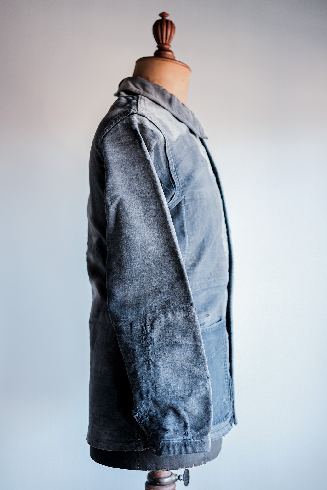 【~40's】French Vintage Black Moleskin Work Jacket "Boro" "Le Mont St. Michel"