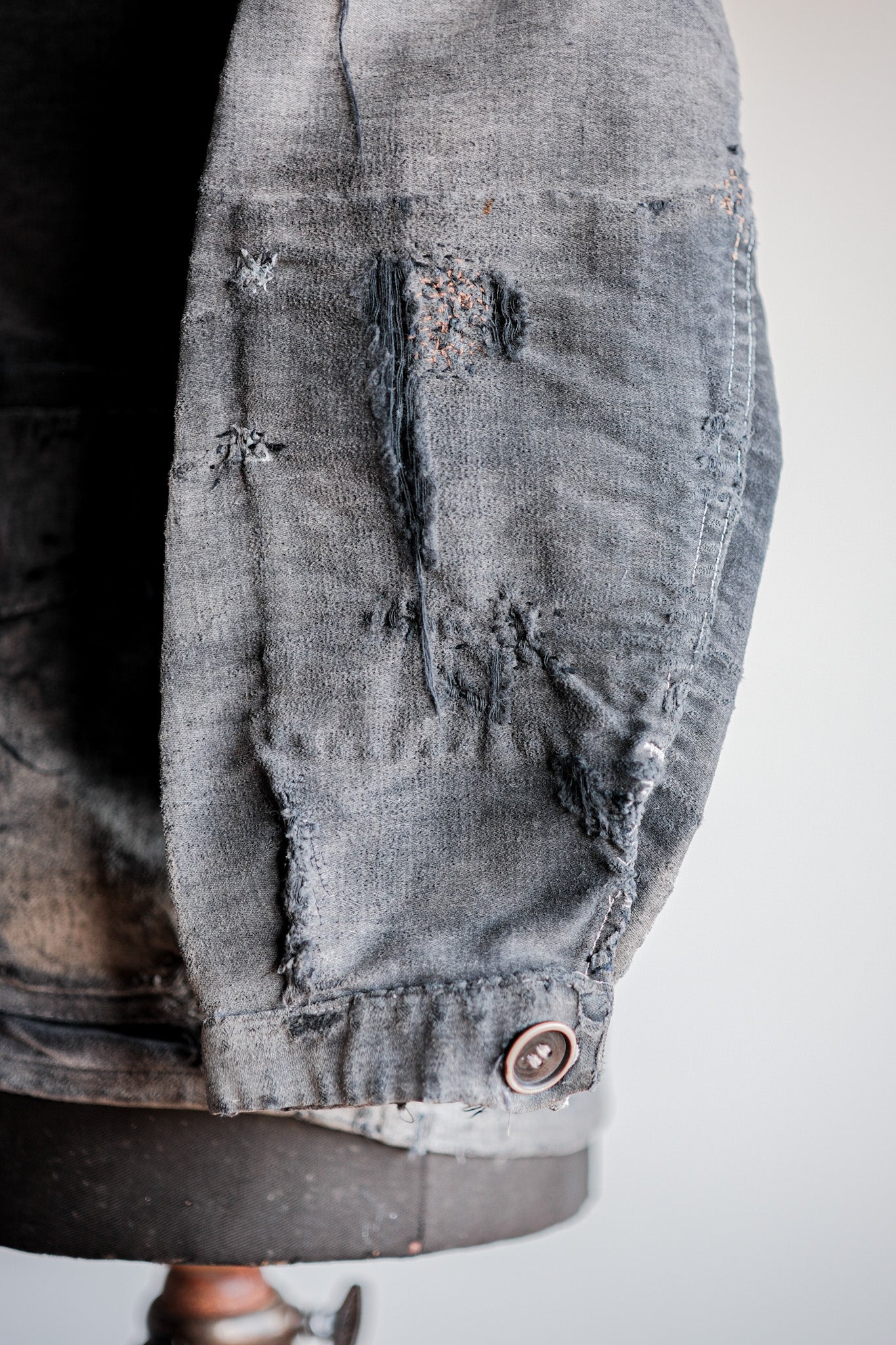 【~40's】French Vintage Black Moleskin Work Jacket "Boro" "Le Mont St. Michel"