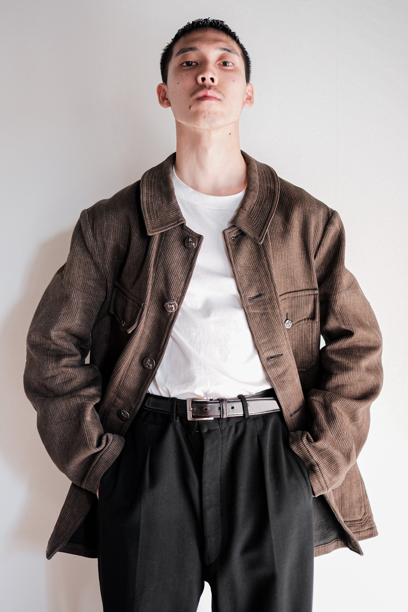 【~50's】French Vintage Brown Salt & Pepper Cotton Pique Hunting Jacket