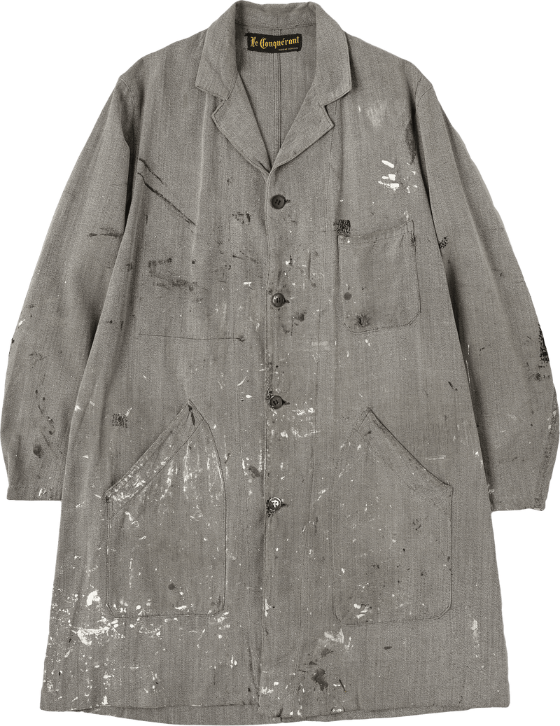 【~40's】French Vintage Salt & Pepper Cotton Twill Atelier Coat "Crazy Paint"