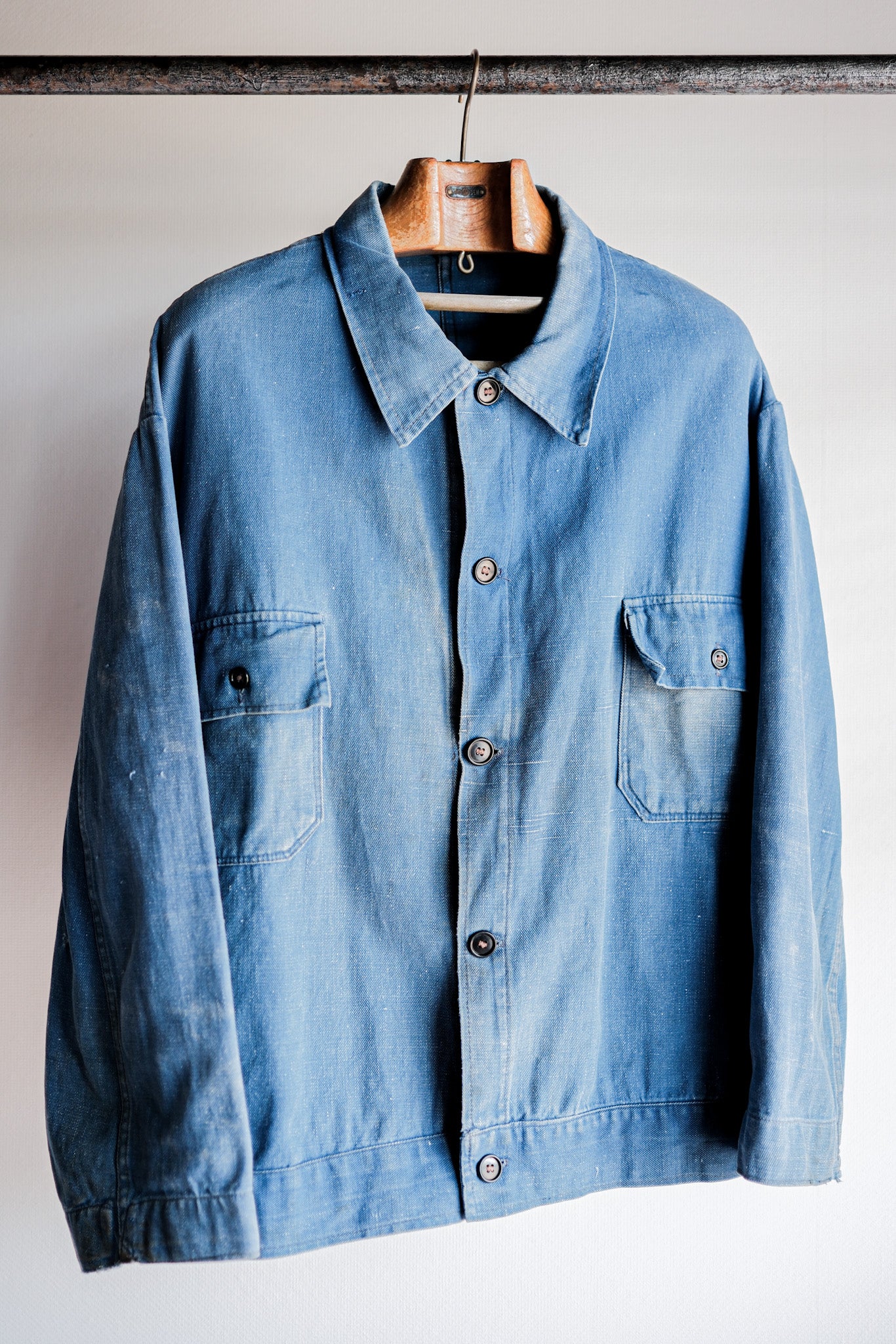 【~40's】French Vintage Indigo Cotton Linen Twill Work Jacket