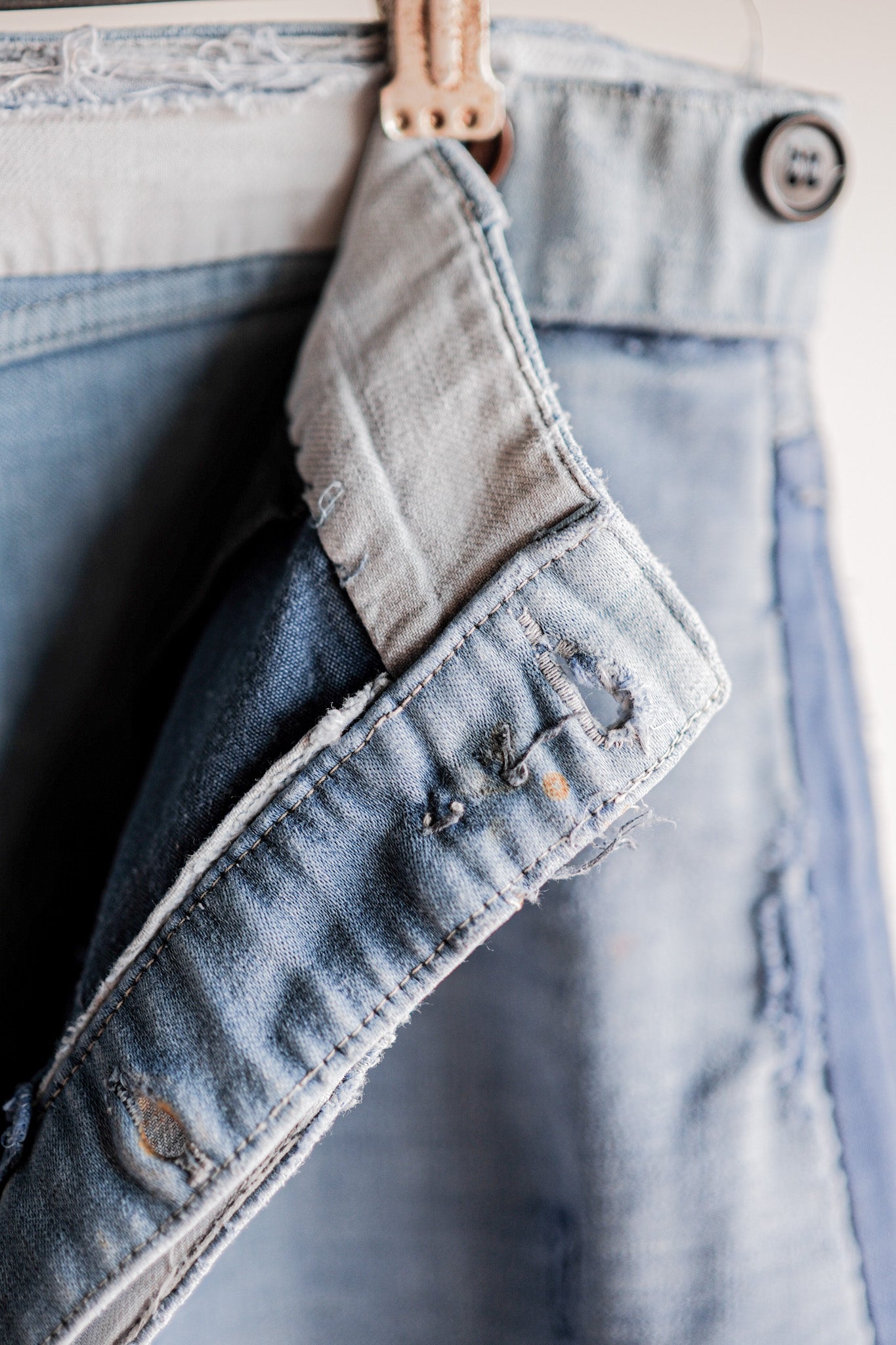 【~40's】French Vintage Blue Moleskin Work Pants "Patchwork" "Le Mont St. Michel"