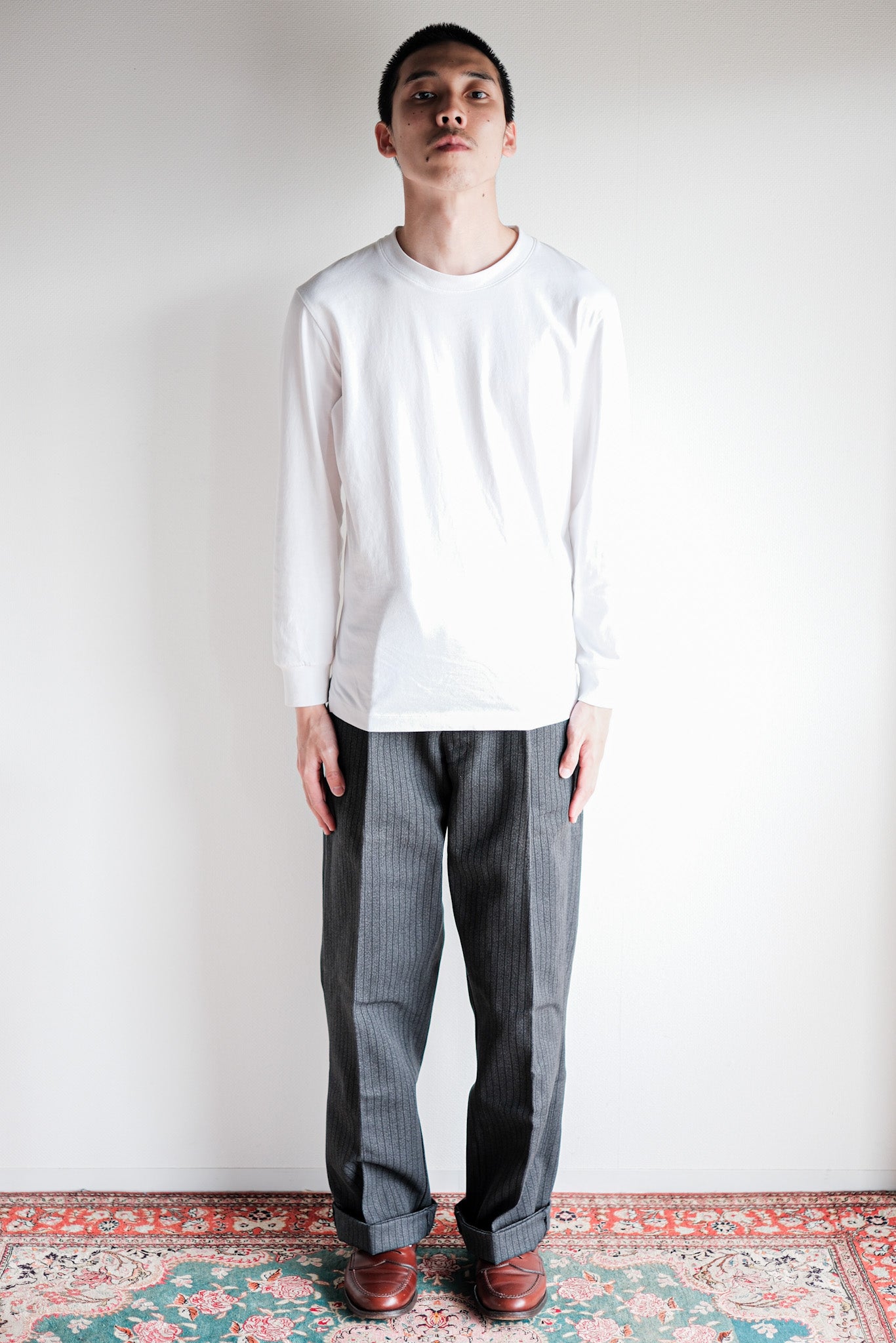 【~40's】French Vintage Salt & Pepper Cotton Striped Work Pants "Dead Stock"