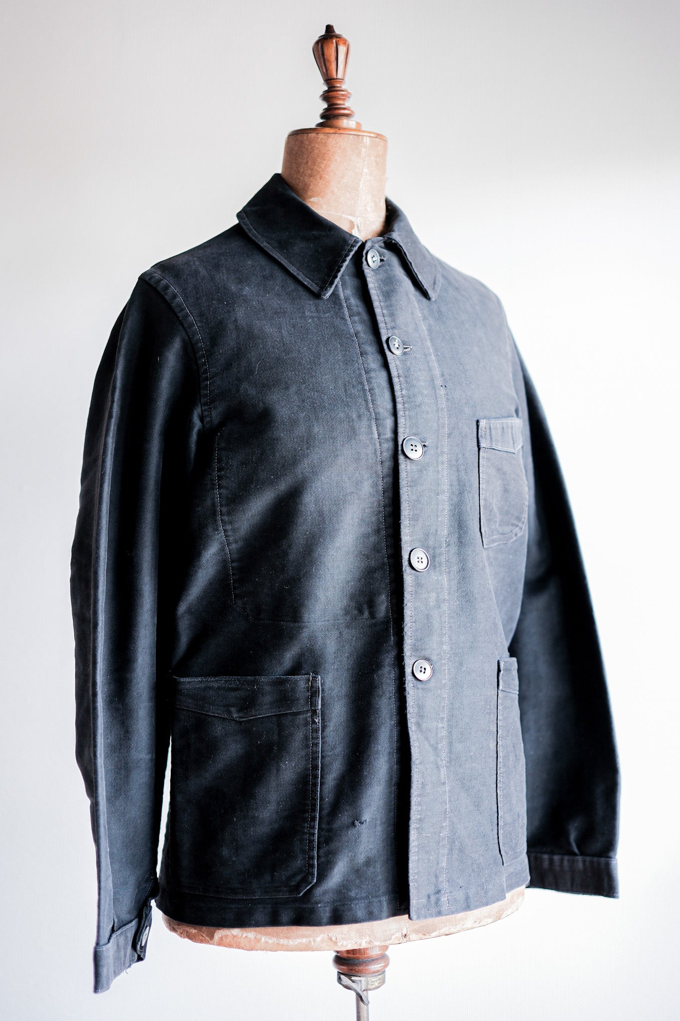 【~40's】French Vintage Black Moleskin Work Jacket "Unusual Pocket"