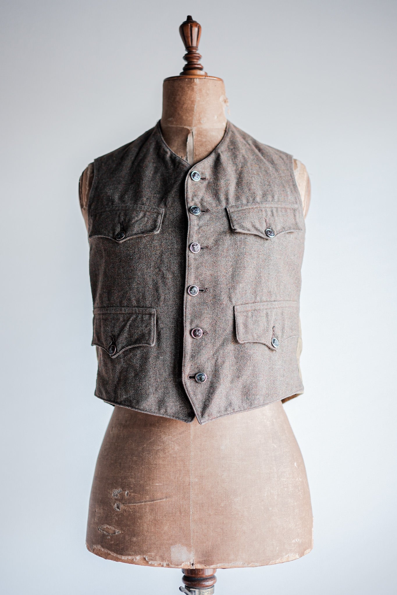 【~40's】French Vintage Brown Mix Wool Hunting Gilet
