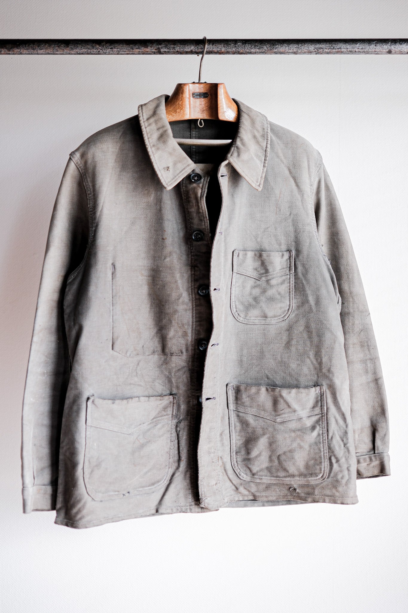 【~40's】French Vintage Black Moleskin Work Jacket "Adolphe Lafont"