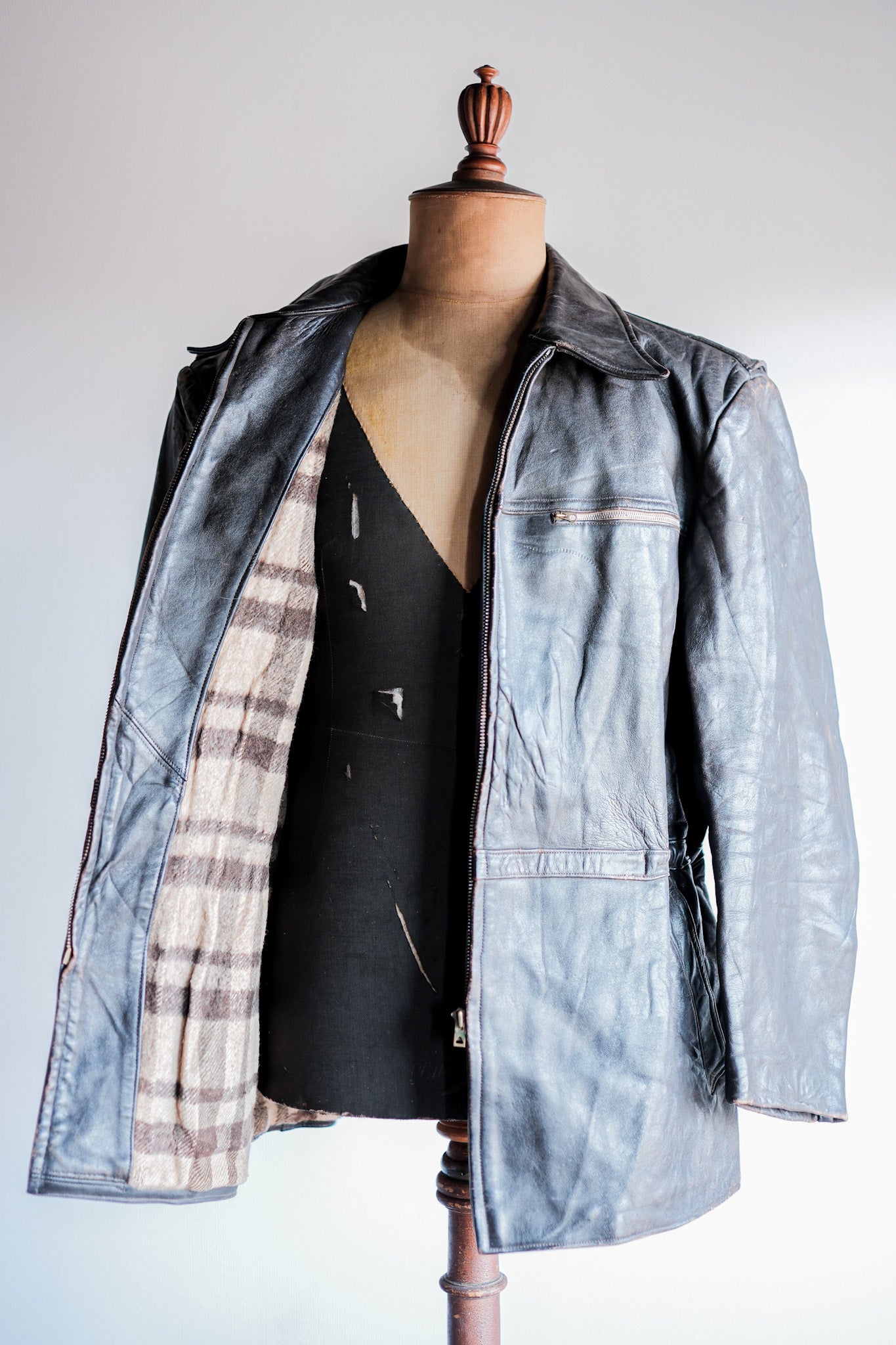 【~50's】French Vintage Cyclist Leather Jacket Size.52 "Adolphe Lafont"