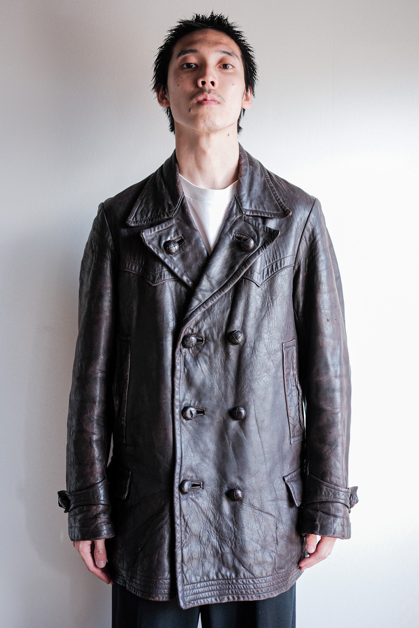 【~30's】German Vintage Double Breasted Motorcycle Leather Jacket