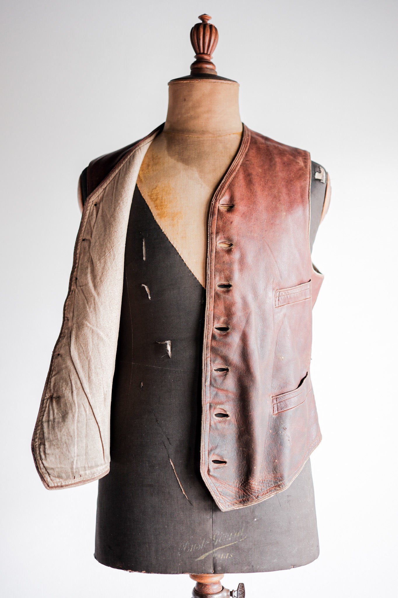 【~50's】French Vintage Brown Leather Work Gilet