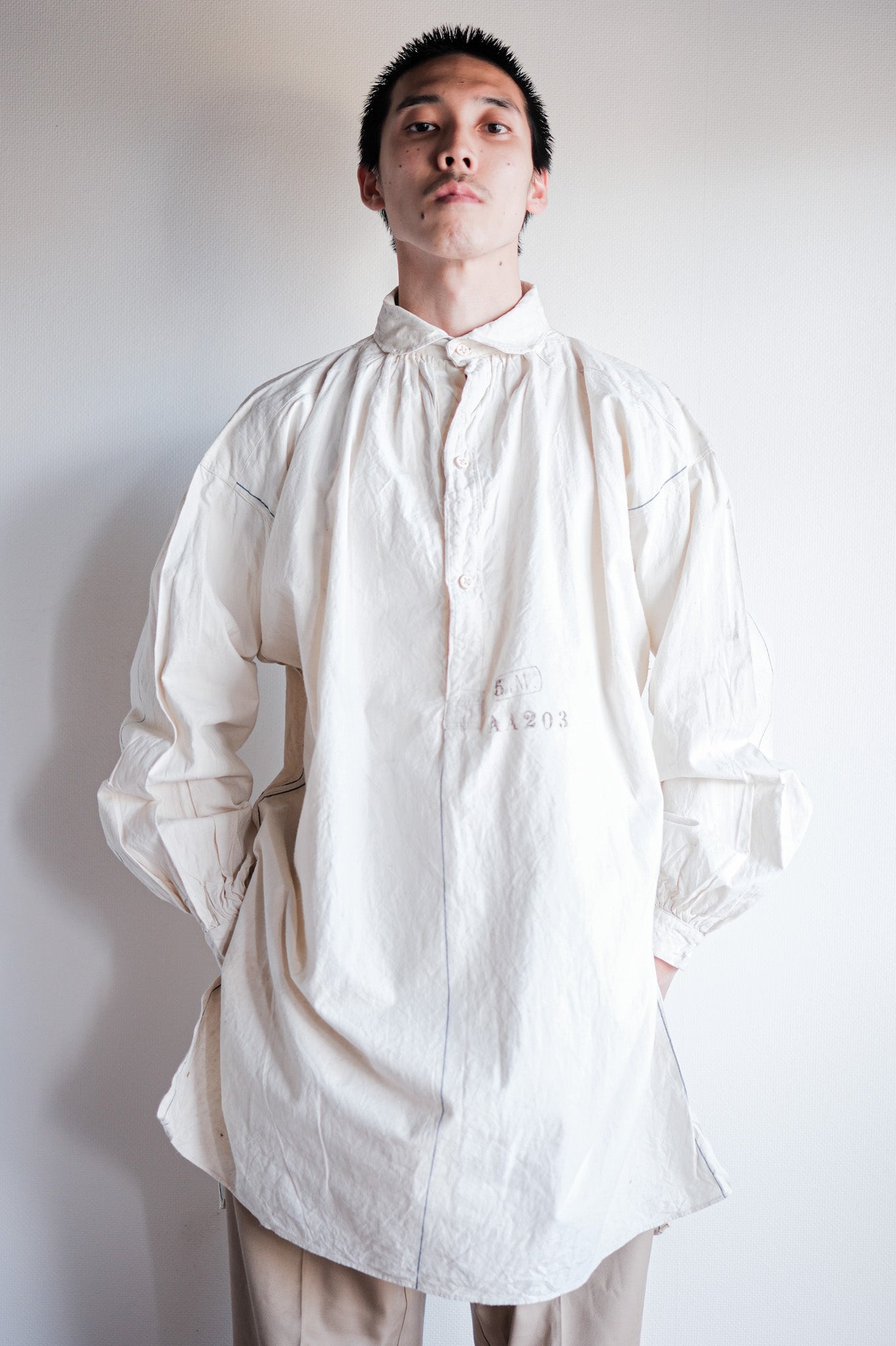 【Late 19th C】French Army of Africa Cotton Linen Coronial Shirt "Dead Stock"