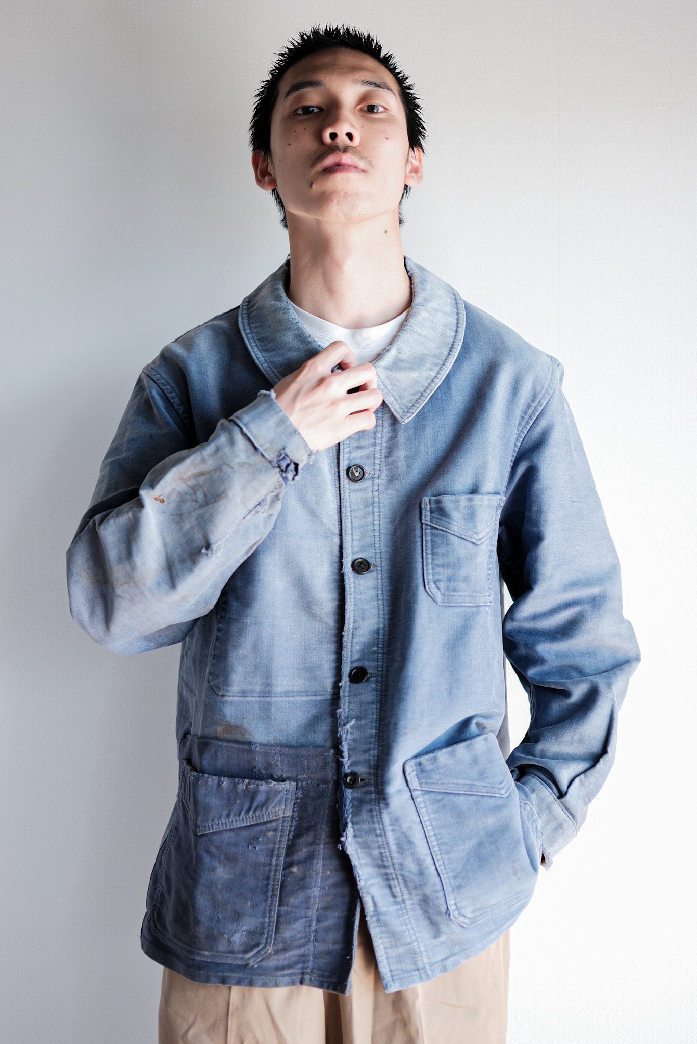 【~40's】French Vintage Blue Moleskin Work Jacket