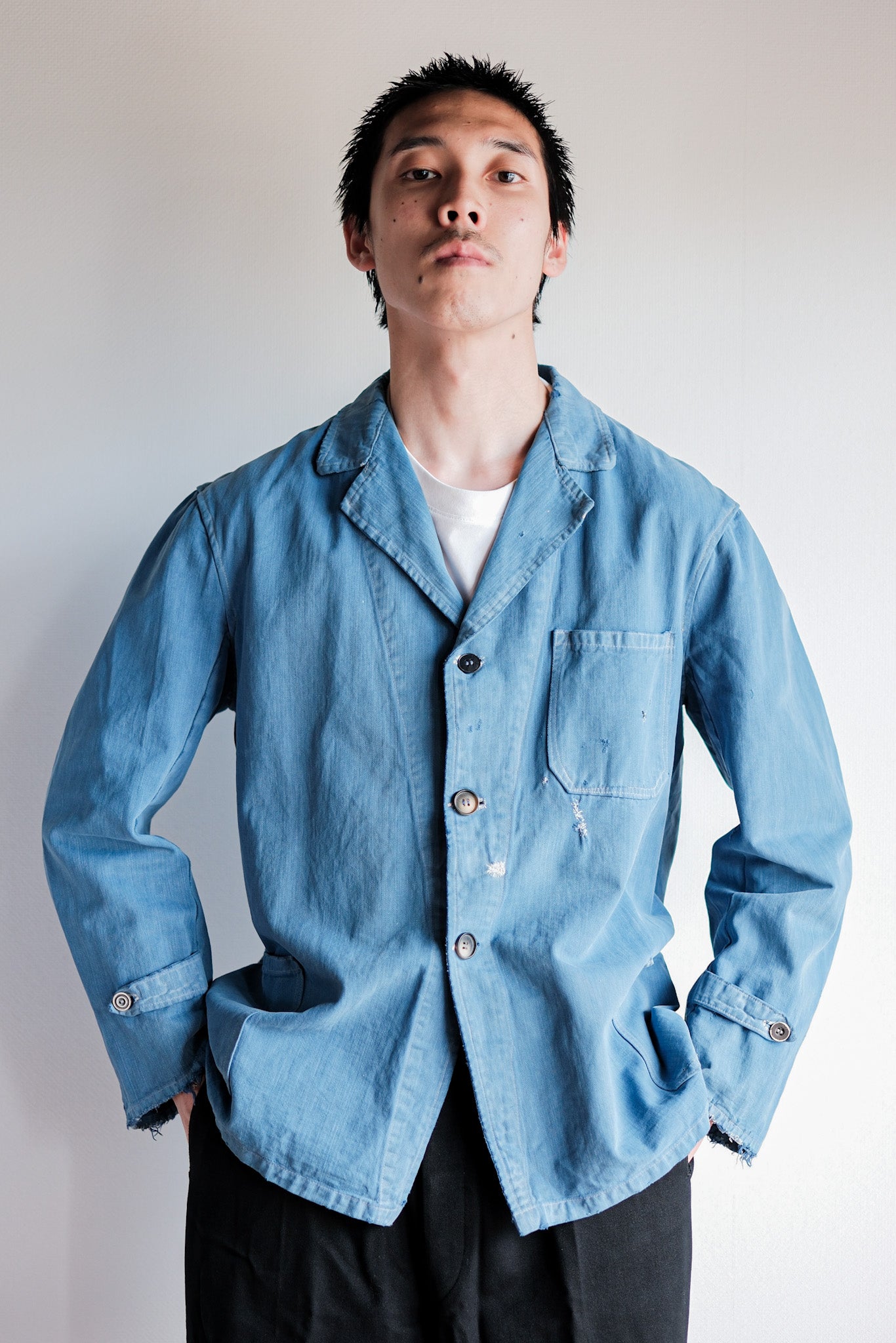 【~40’s】French Vintage Indigo Cotton Twill Lapel Work Jacket