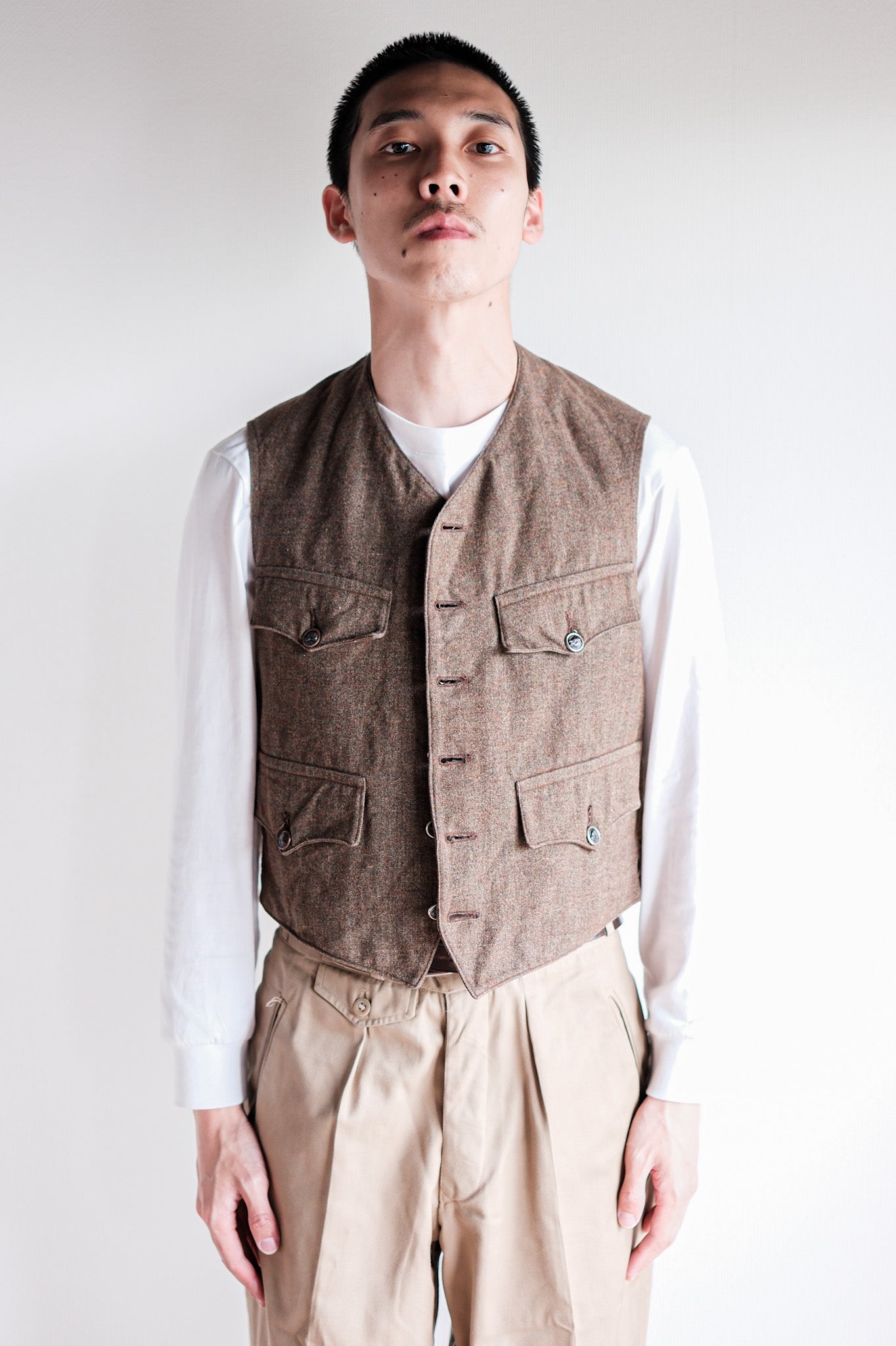 【~40's】French Vintage Brown Mix Wool Hunting Gilet