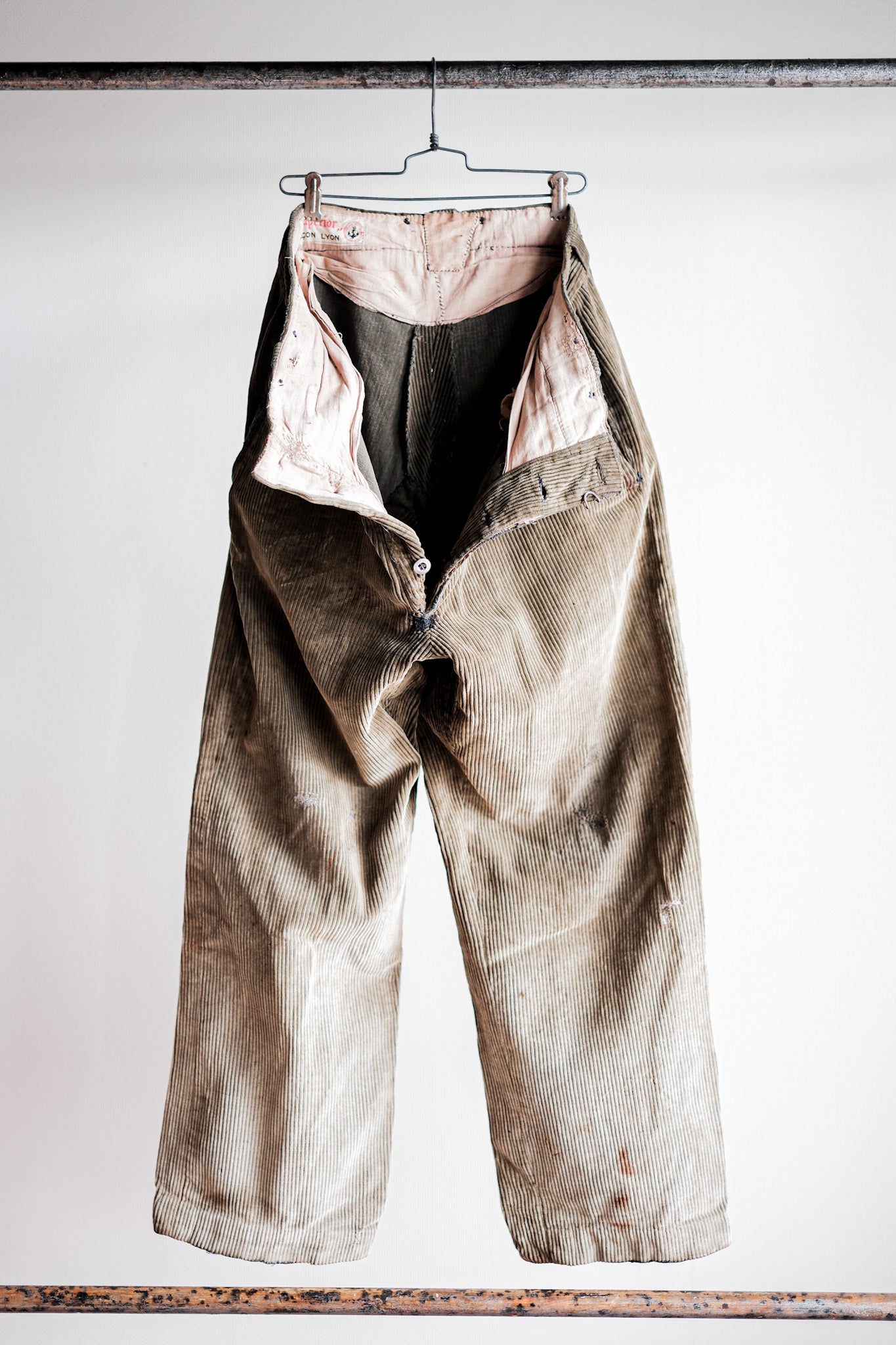 【~40's】French Vintage Brown Corduroy Work Pants "Boro"