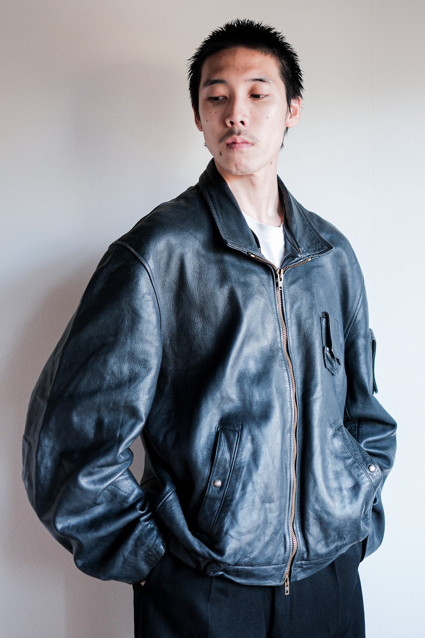 【~70's】French Air Force Pilot Leather Jacket Size.104L