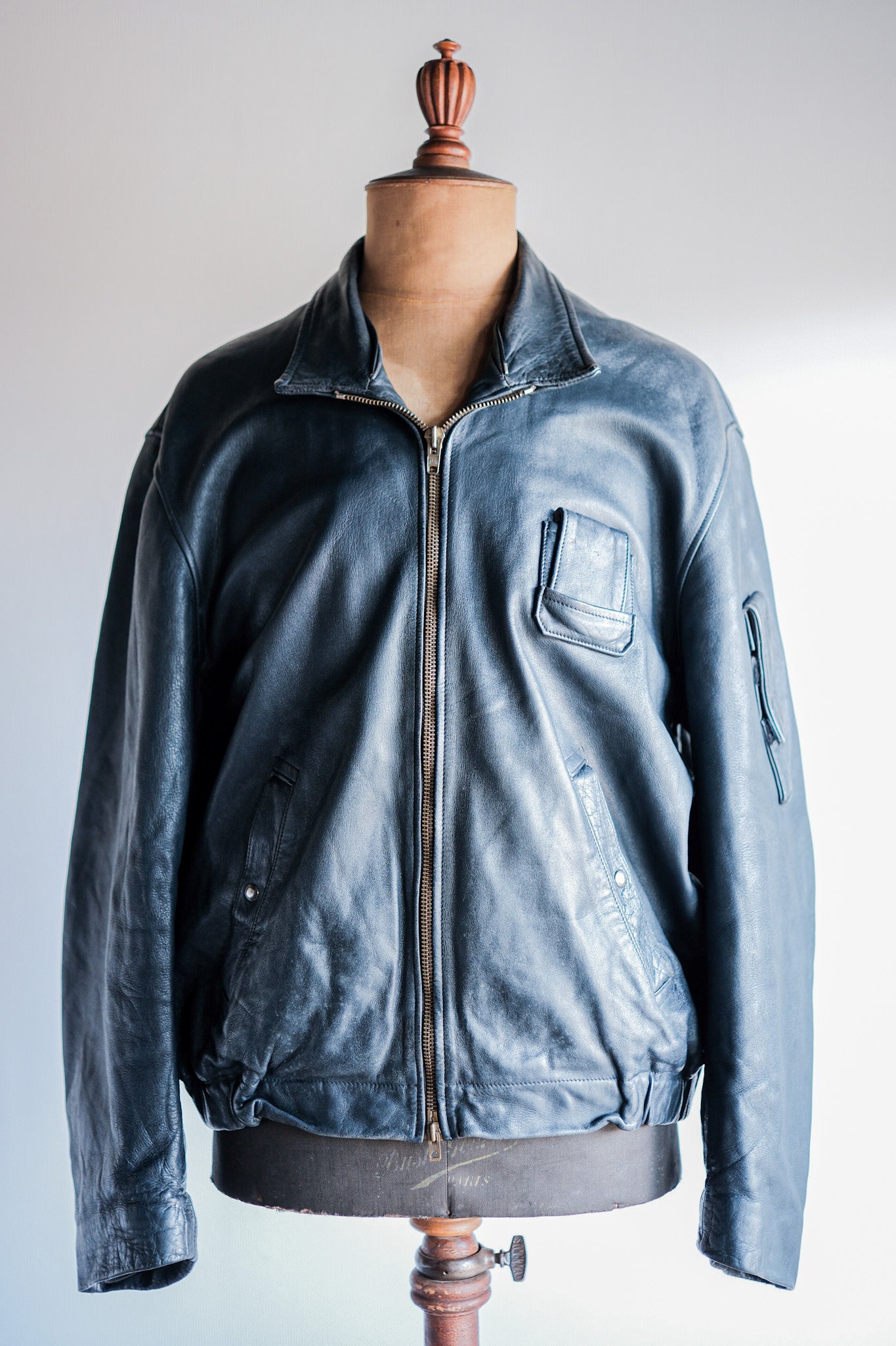 【~70's】French Air Force Pilot Leather Jacket Size.104L