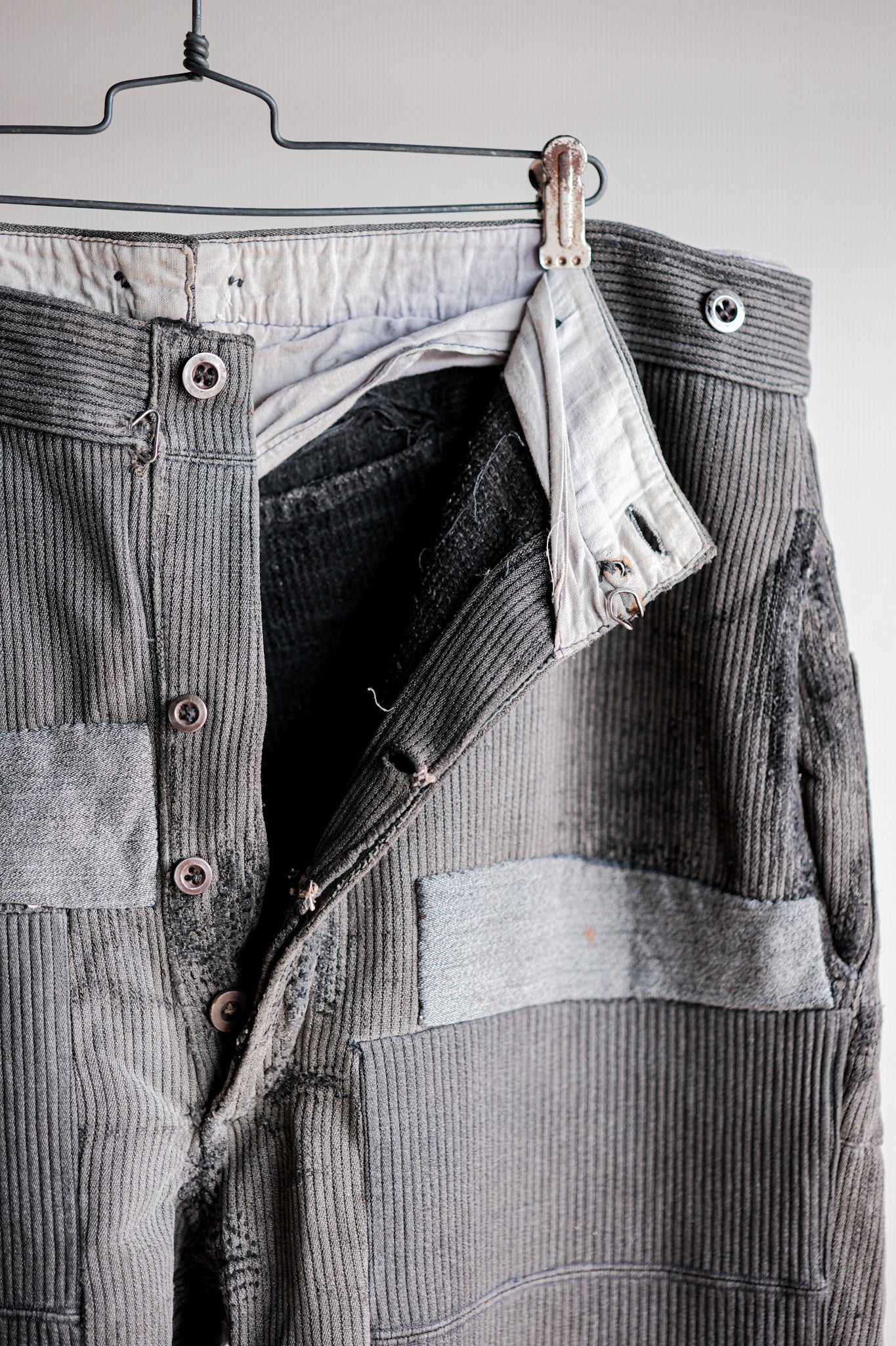 【~40's】French Vintage Gray Cotton Pique Work Pants "Patchwork"
