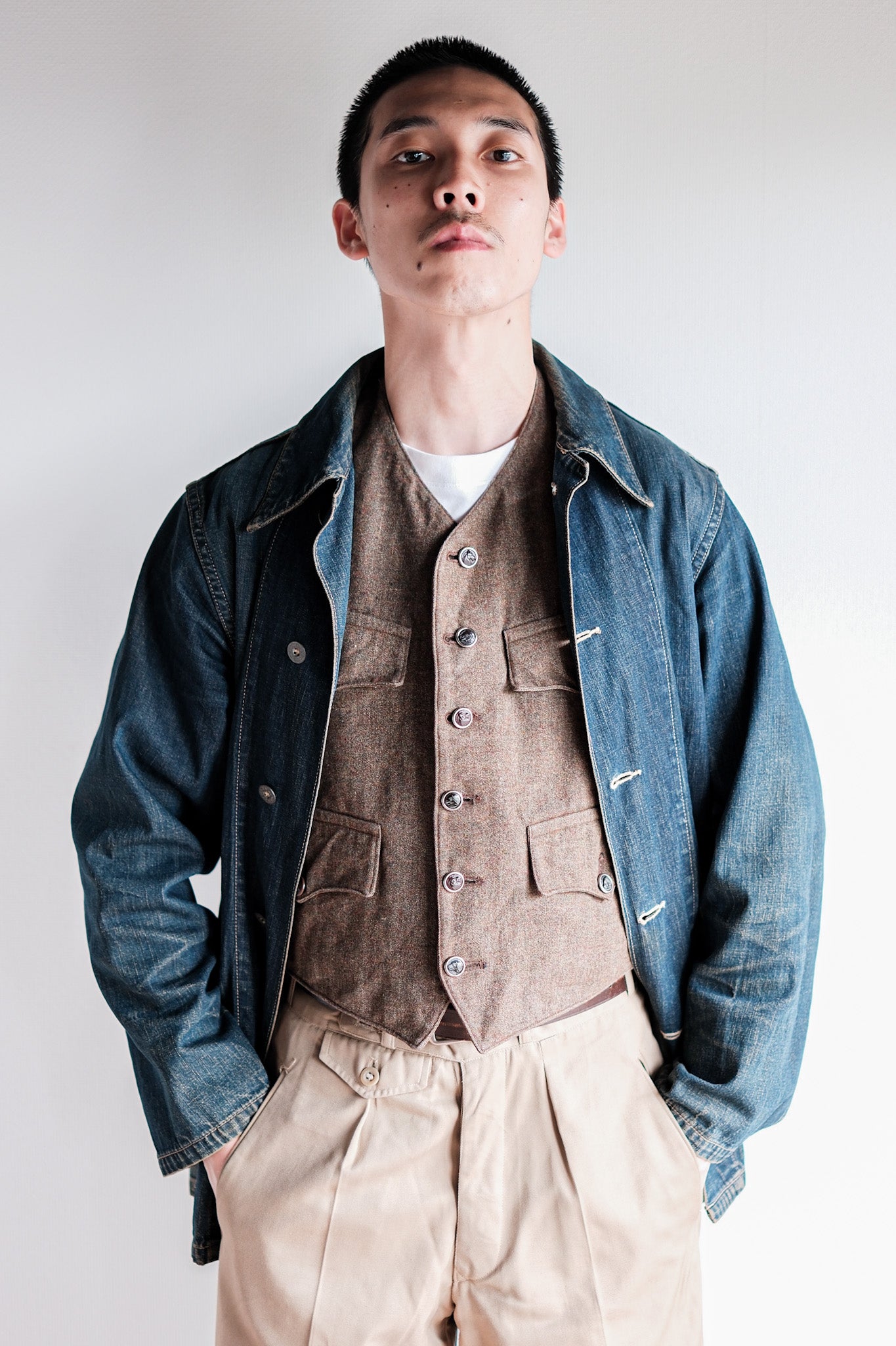 【~40's】French Vintage Brown Mix Wool Hunting Gilet