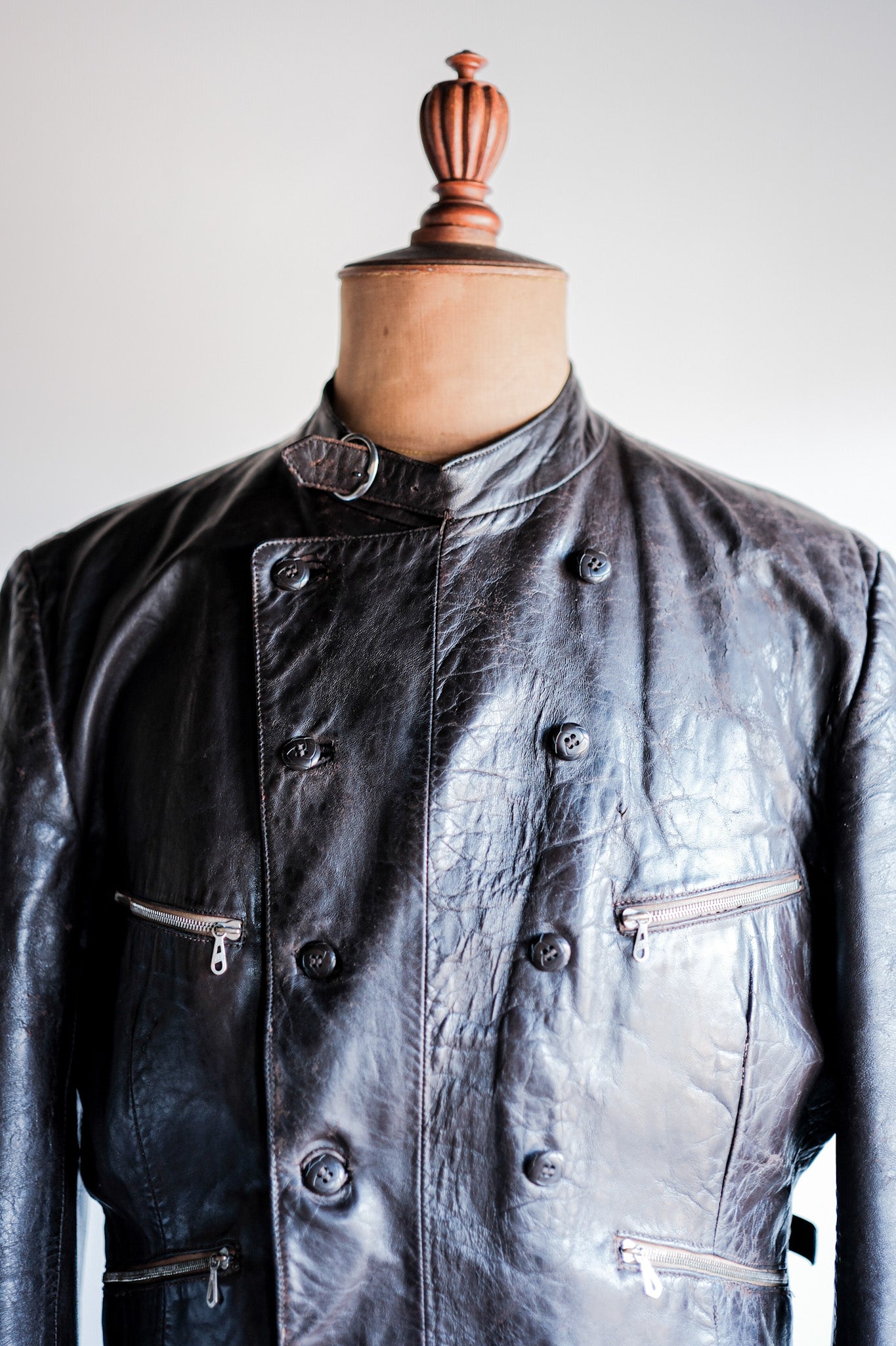 【~40's】German Vintage Double Breasted Motorcycle Leather Jacket