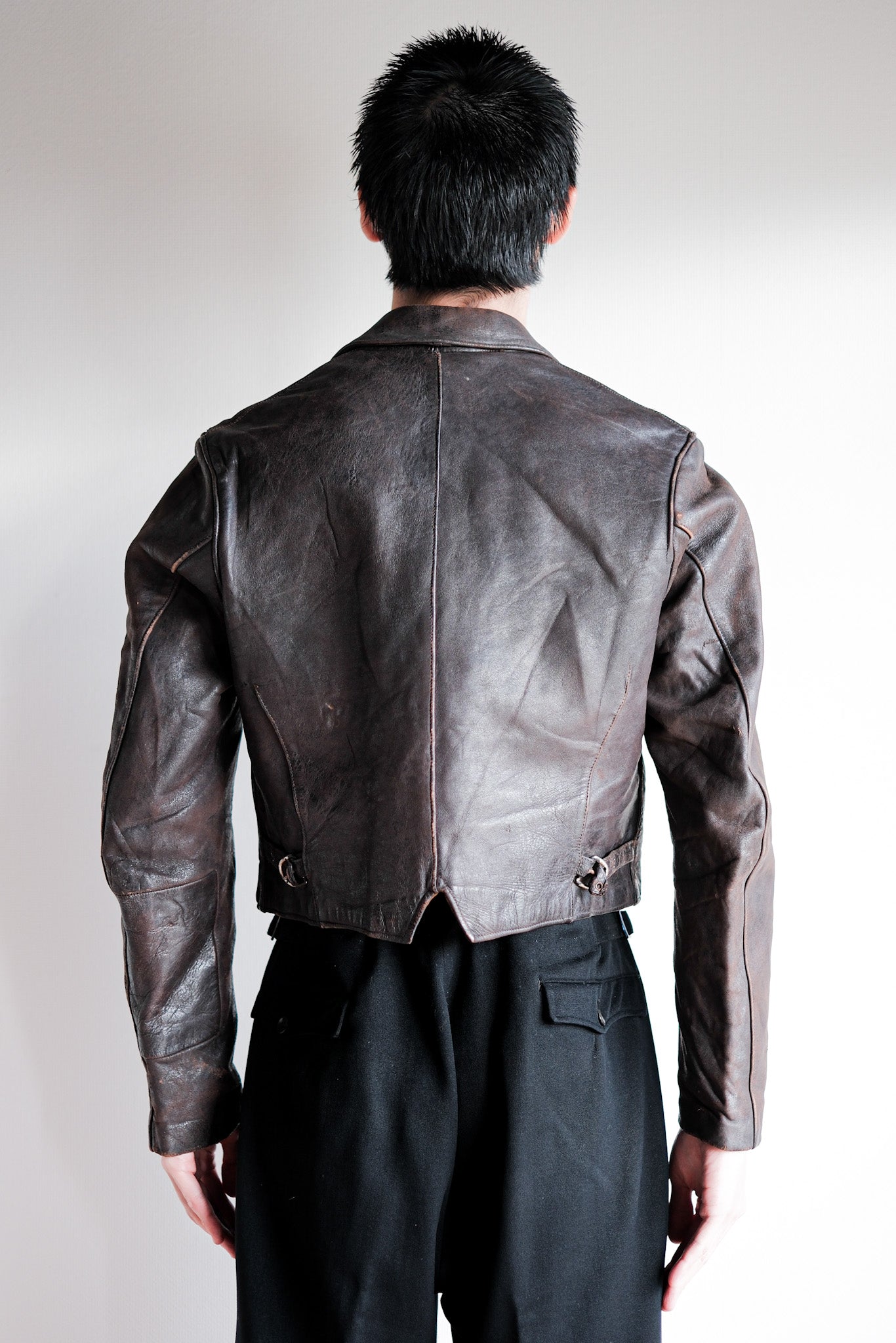 【~40's】German Vintage Double Breasted Motorcycle Leather Jacket