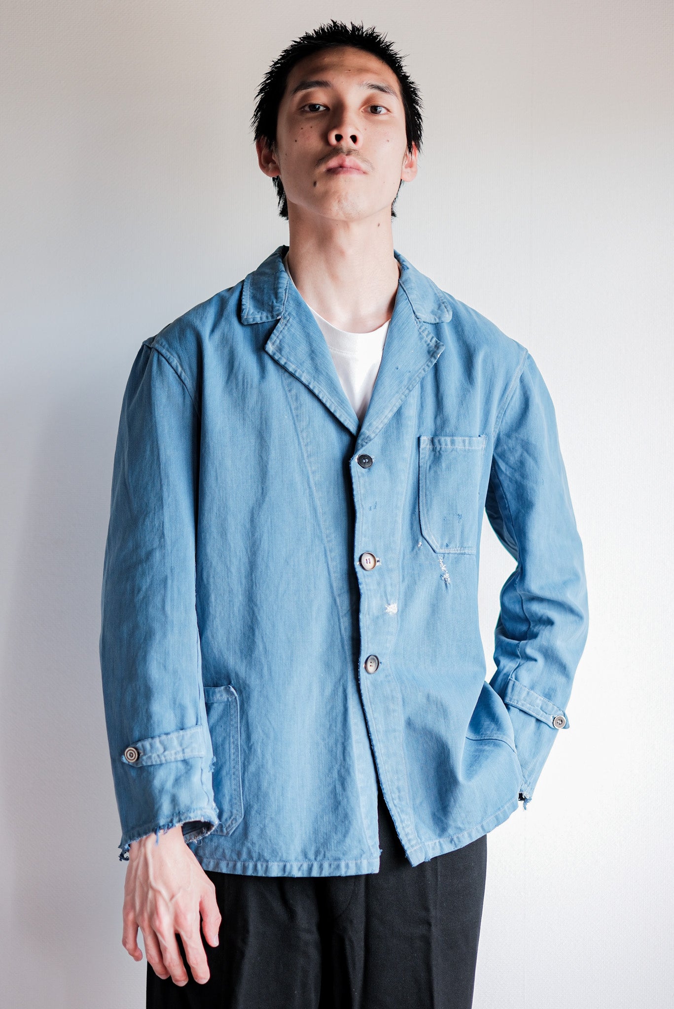 【~40’s】French Vintage Indigo Cotton Twill Lapel Work Jacket