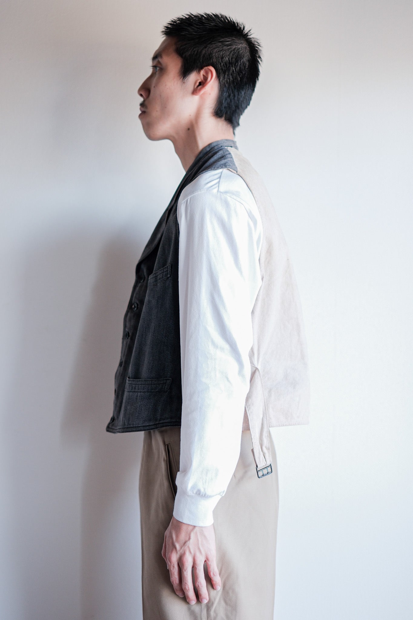 【~30's】French Vintage Salt & Pepper Cotton Work Gilet