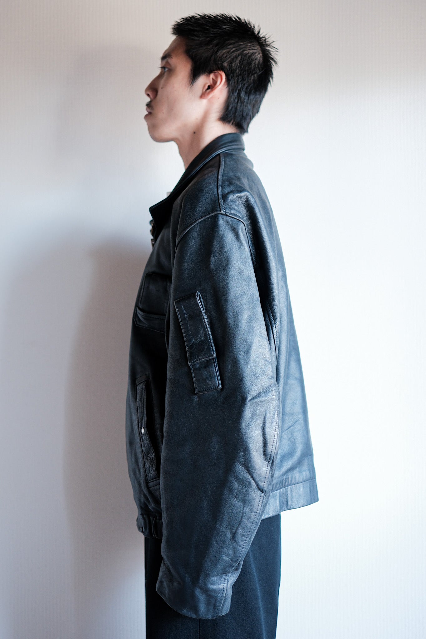 【~70's】French Air Force Pilot Leather Jacket Size.104L