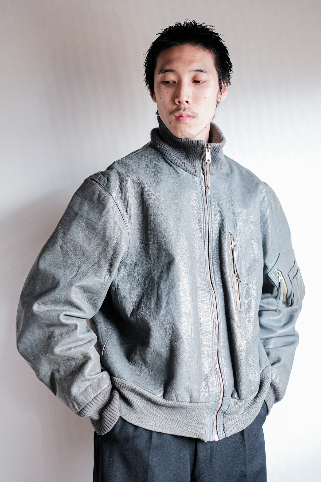 【~70’s】West German Air Force Pilot Leather Jacket Size.13