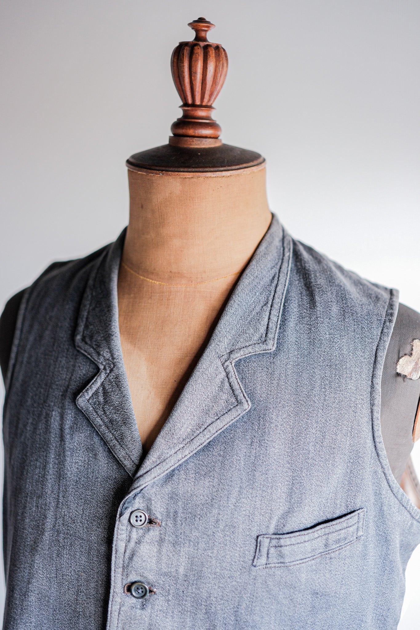 【~30's】French Vintage Salt & Pepper Cotton Work Gilet