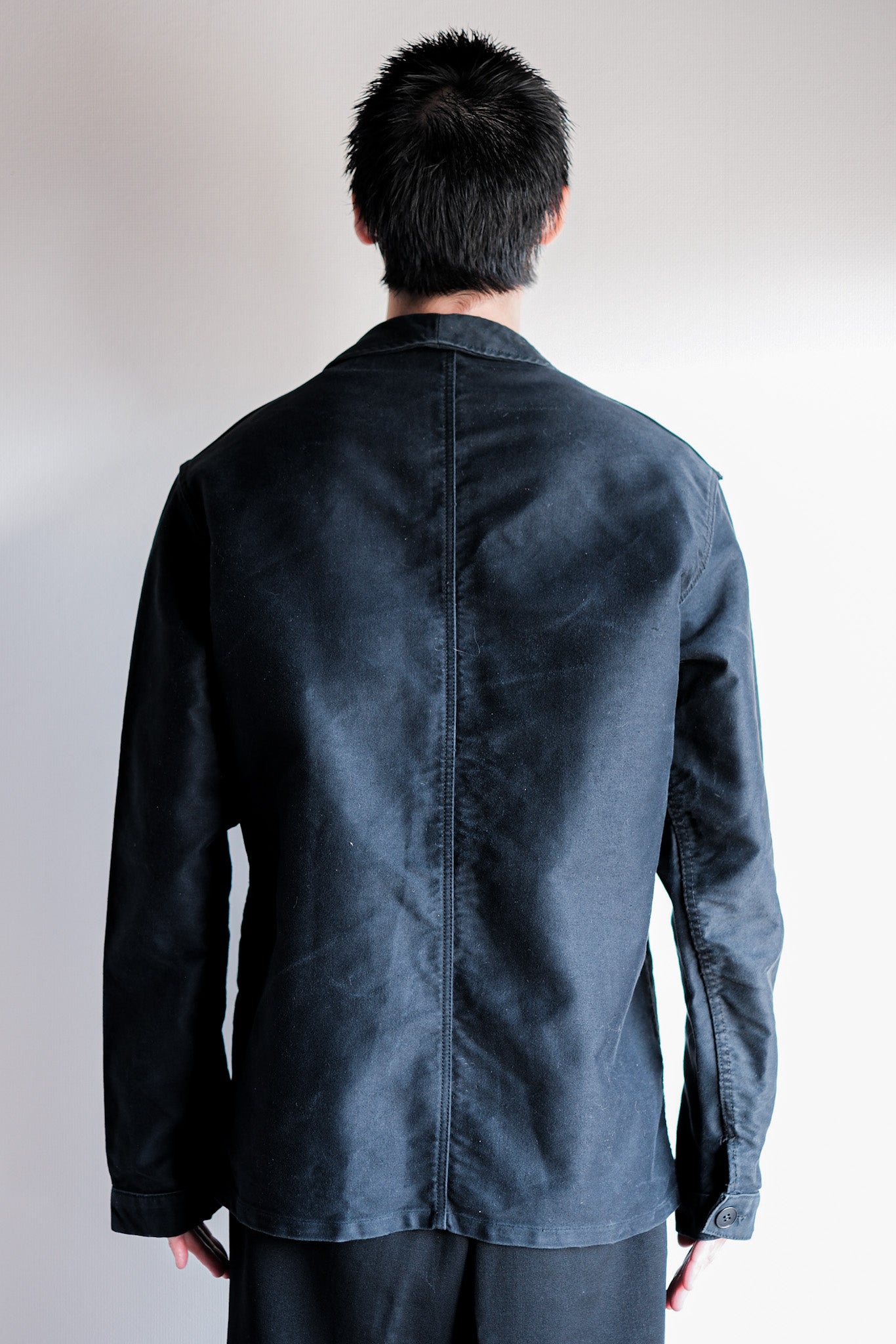 【~60's】French Vintage Black Moleskin Work Jacket "Le Mont St. Michel"