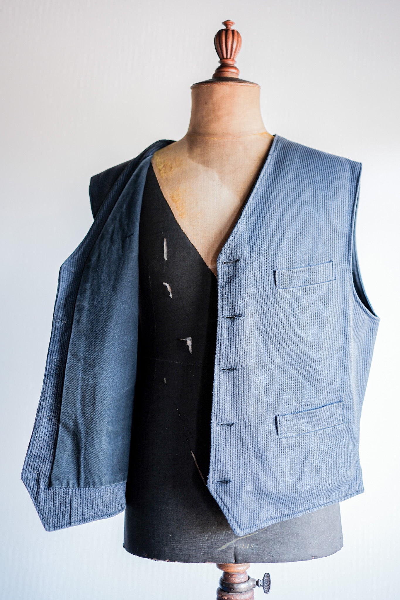 【~60's】French Vintage Gray Cotton Pique Work Gilet