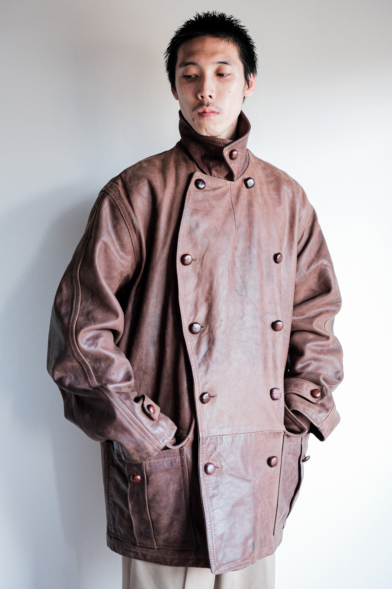 【~80's】Italian Vintage Double Breasted Leather Jacket Size.52