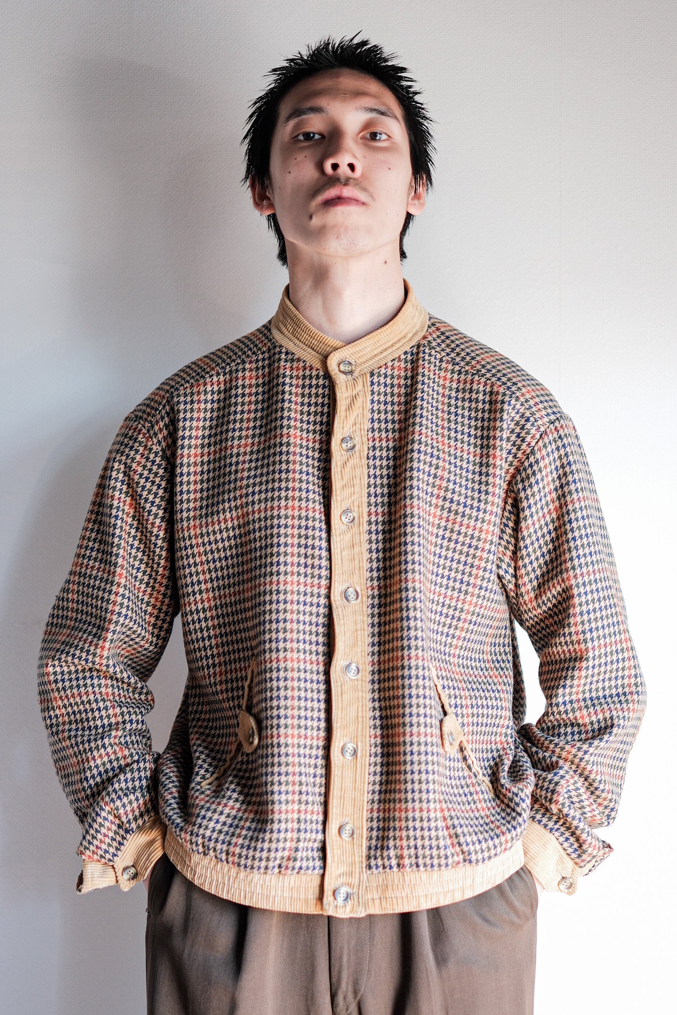 【~70's】British Vintage Houndstooth Wool Mix Jacket Size.38R "JAEGER"