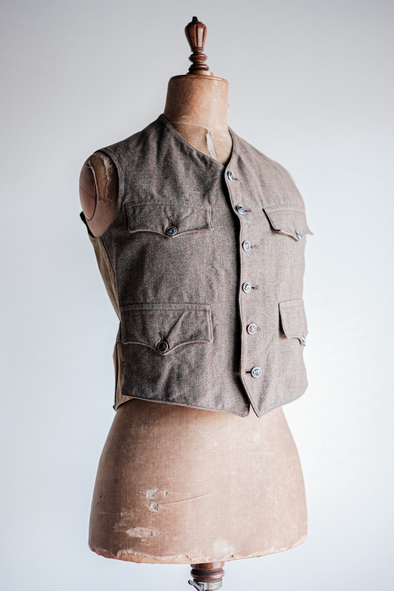 【~40's】French Vintage Brown Mix Wool Hunting Gilet