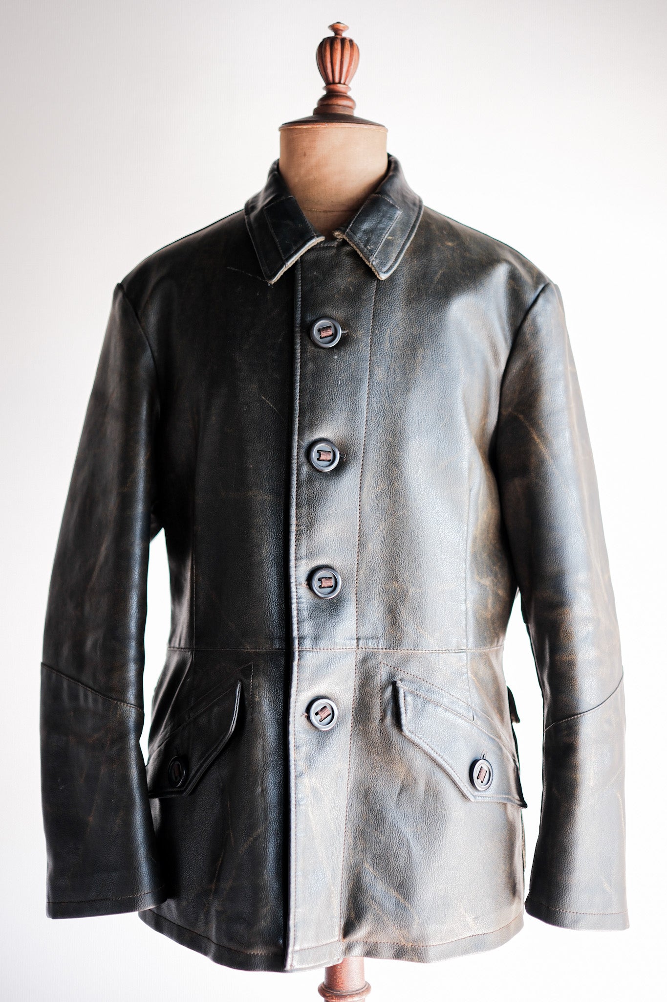 【~90’s】Old ARMANI JEANS M-59 Type PVC Leather Jacket
