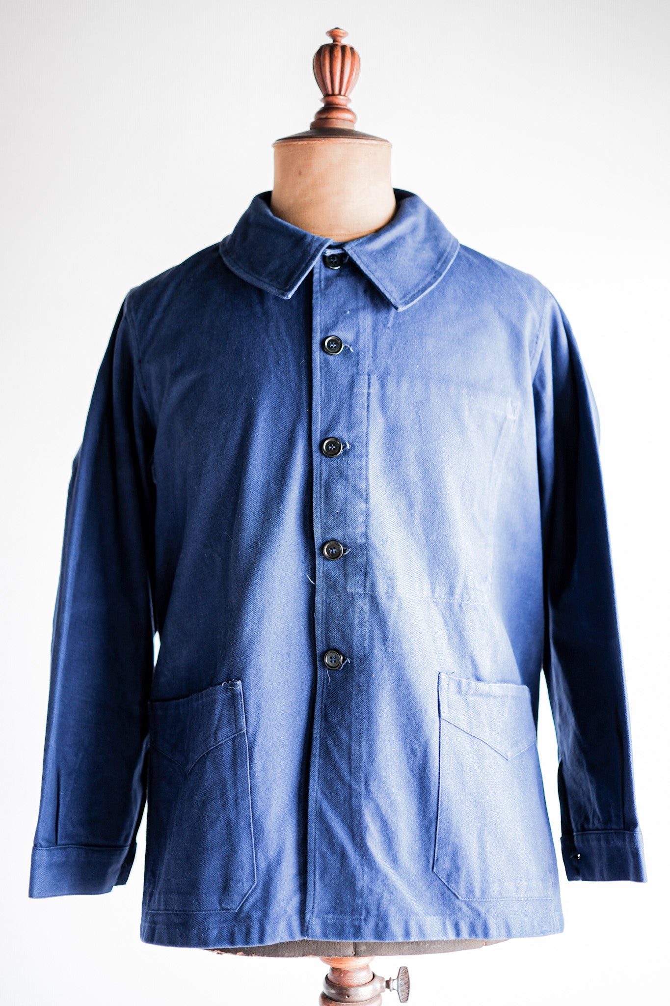 【~50's】French Army Blue Cotton Linen Twill Work Jacket