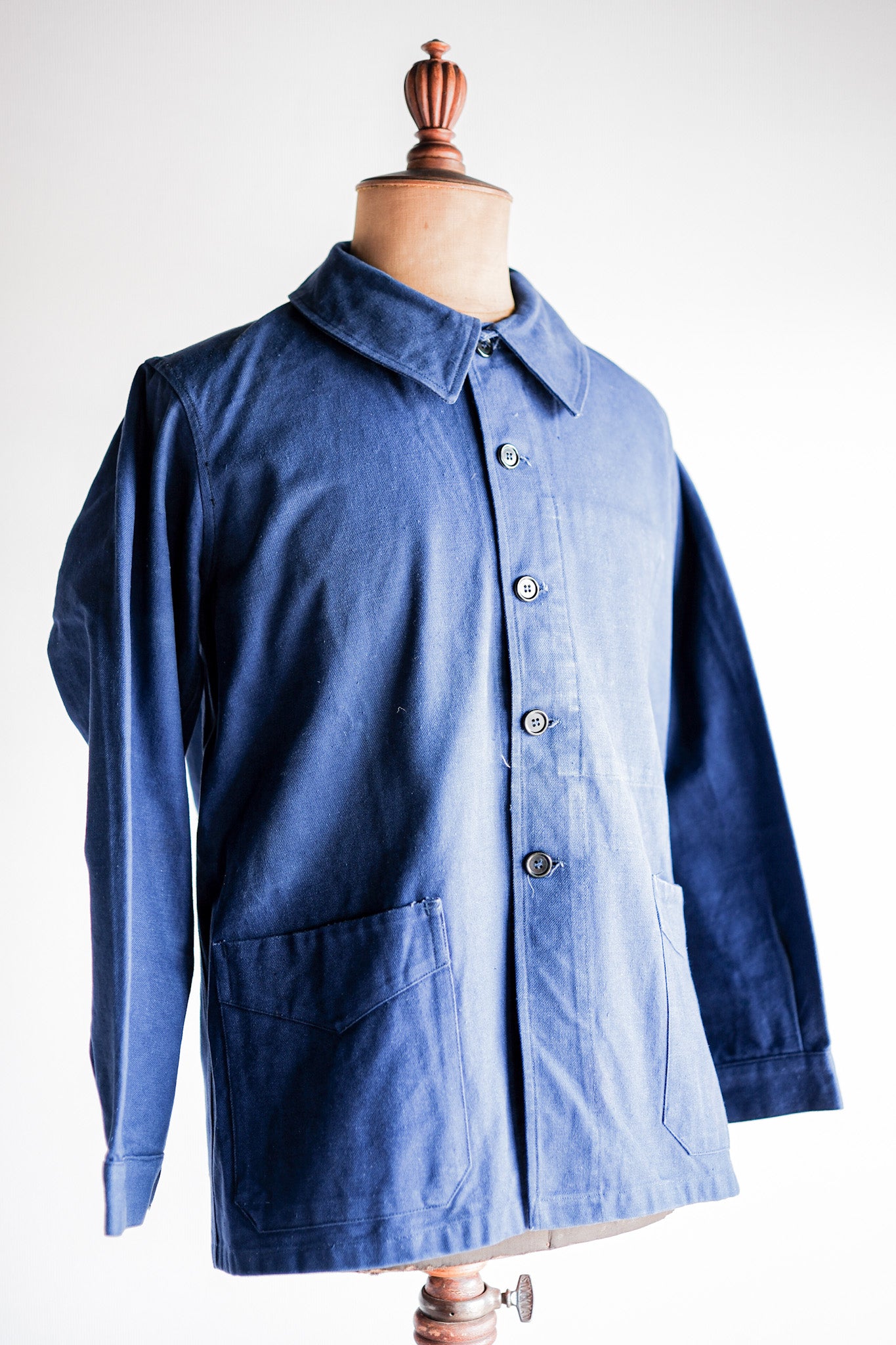 【~50's】French Army Blue Cotton Linen Twill Work Jacket
