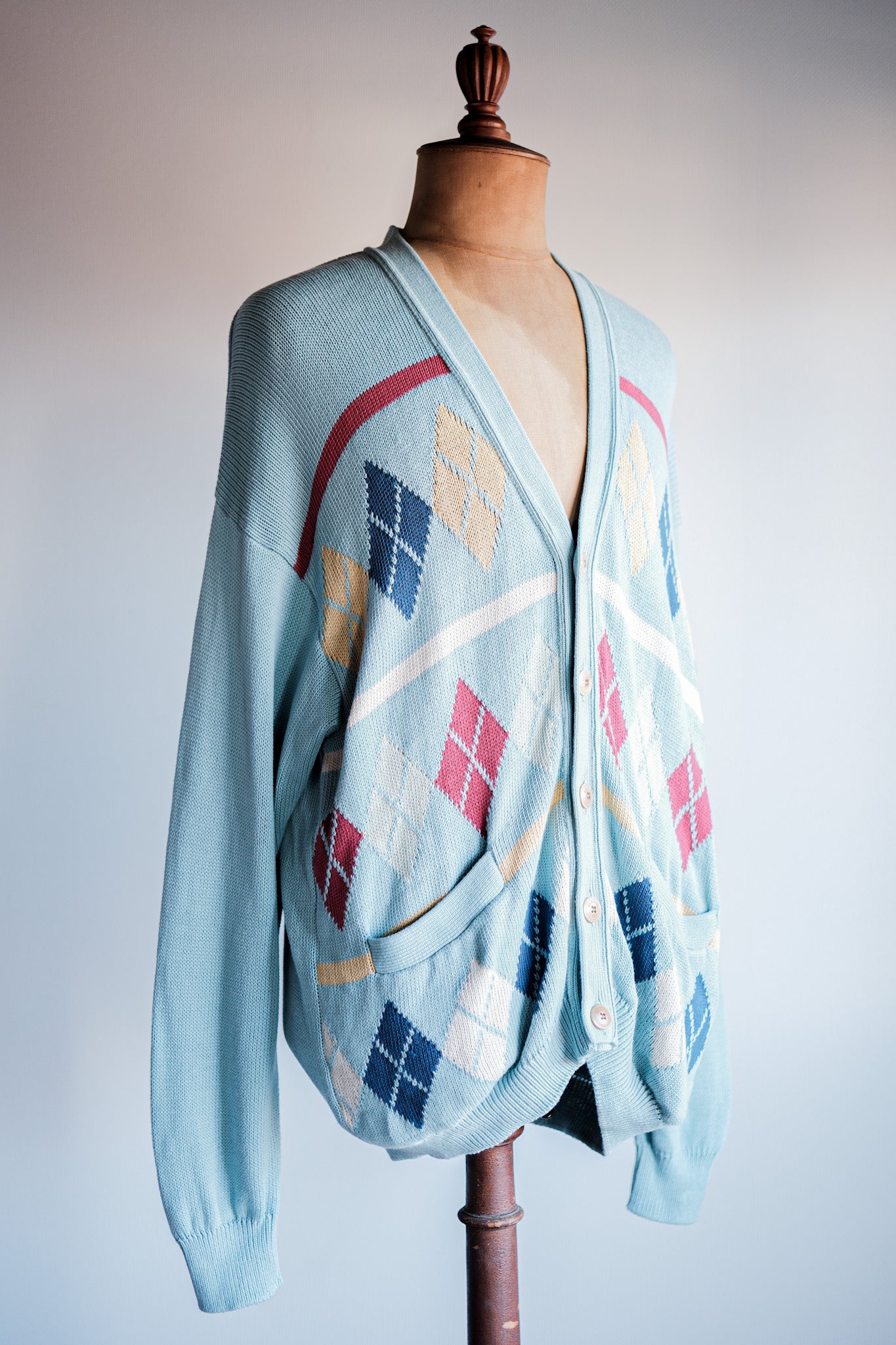 【~90's】Italian Vintage Cotton Argyle Cardigan