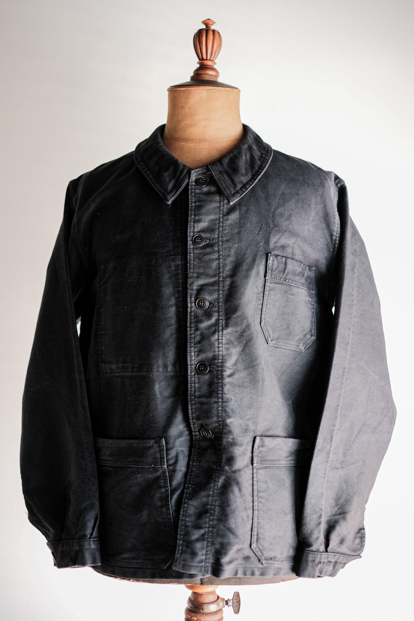 60's] French Vintage Black Moleskin Work Jacket Size.50