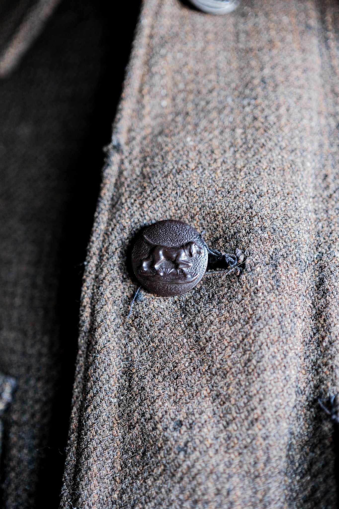 【~30's】French Vintage Brown Wool Hunting Jacket "Boro"
