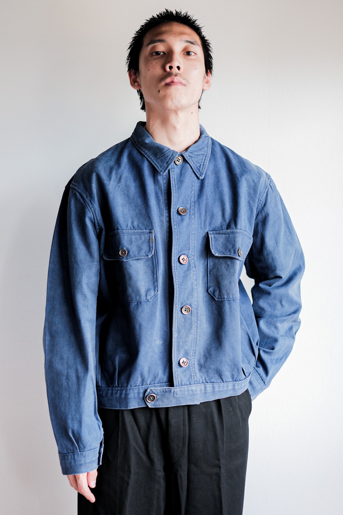 【~40’s】French Vintage Indigo Cotton Twill Cyclist Jacket