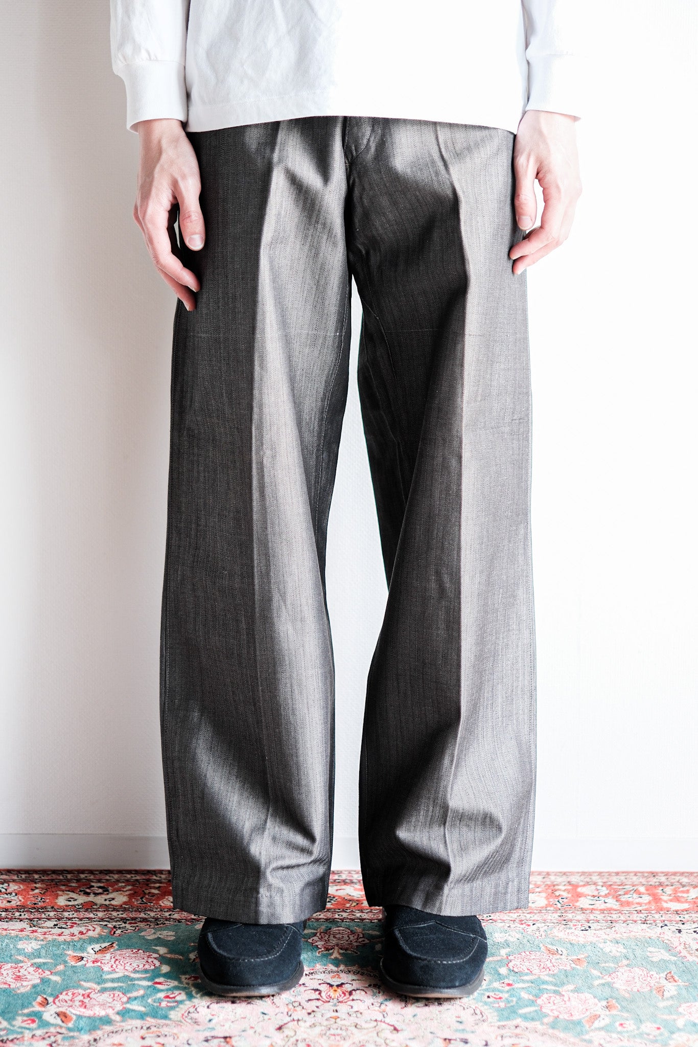 【~30's】French Vintage Salt & Pepper Cotton HBT Work Pants “Dead Stock”