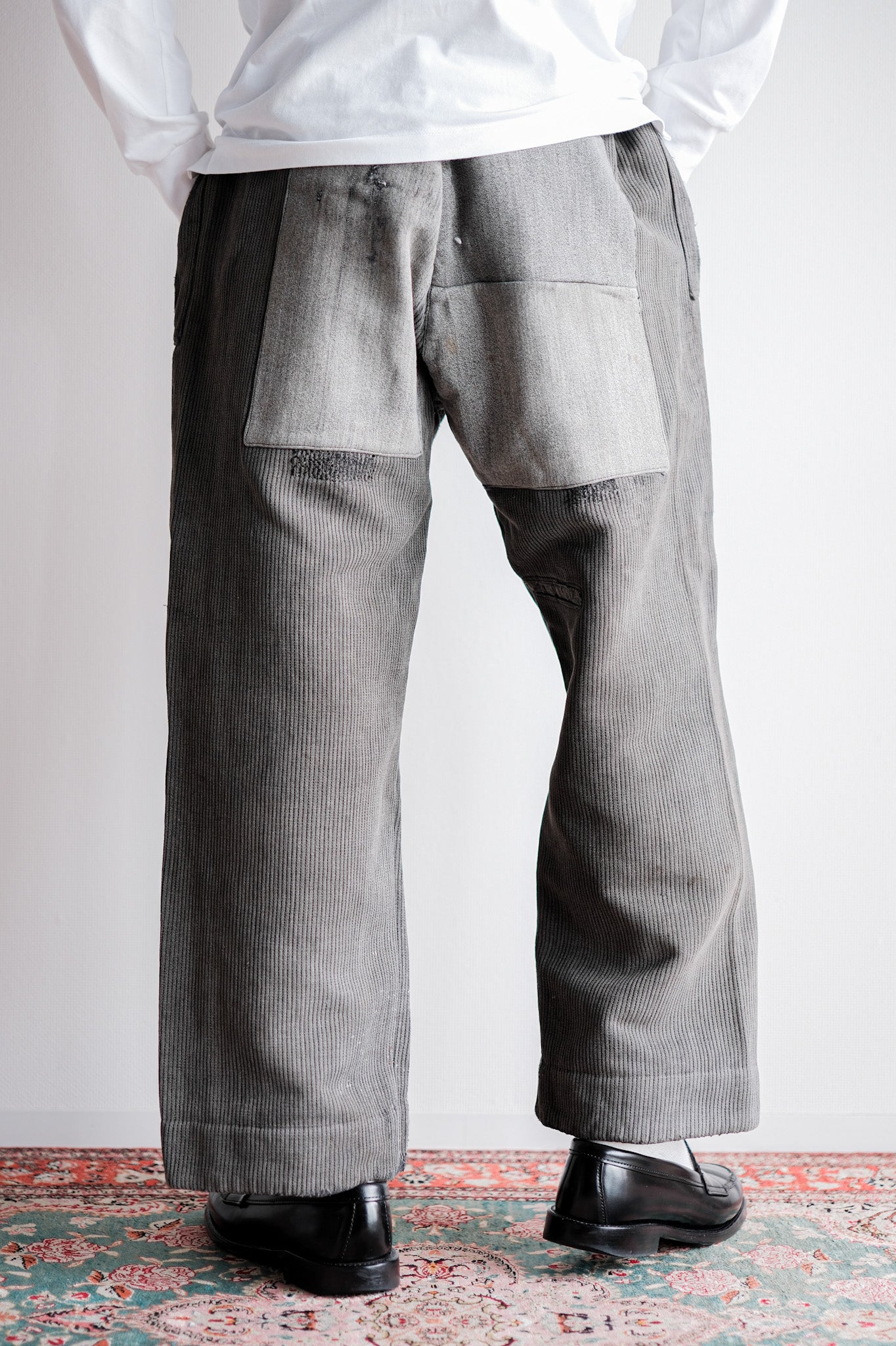 【~40's】French Vintage Gray Cotton Pique Work Pants "Patchwork"