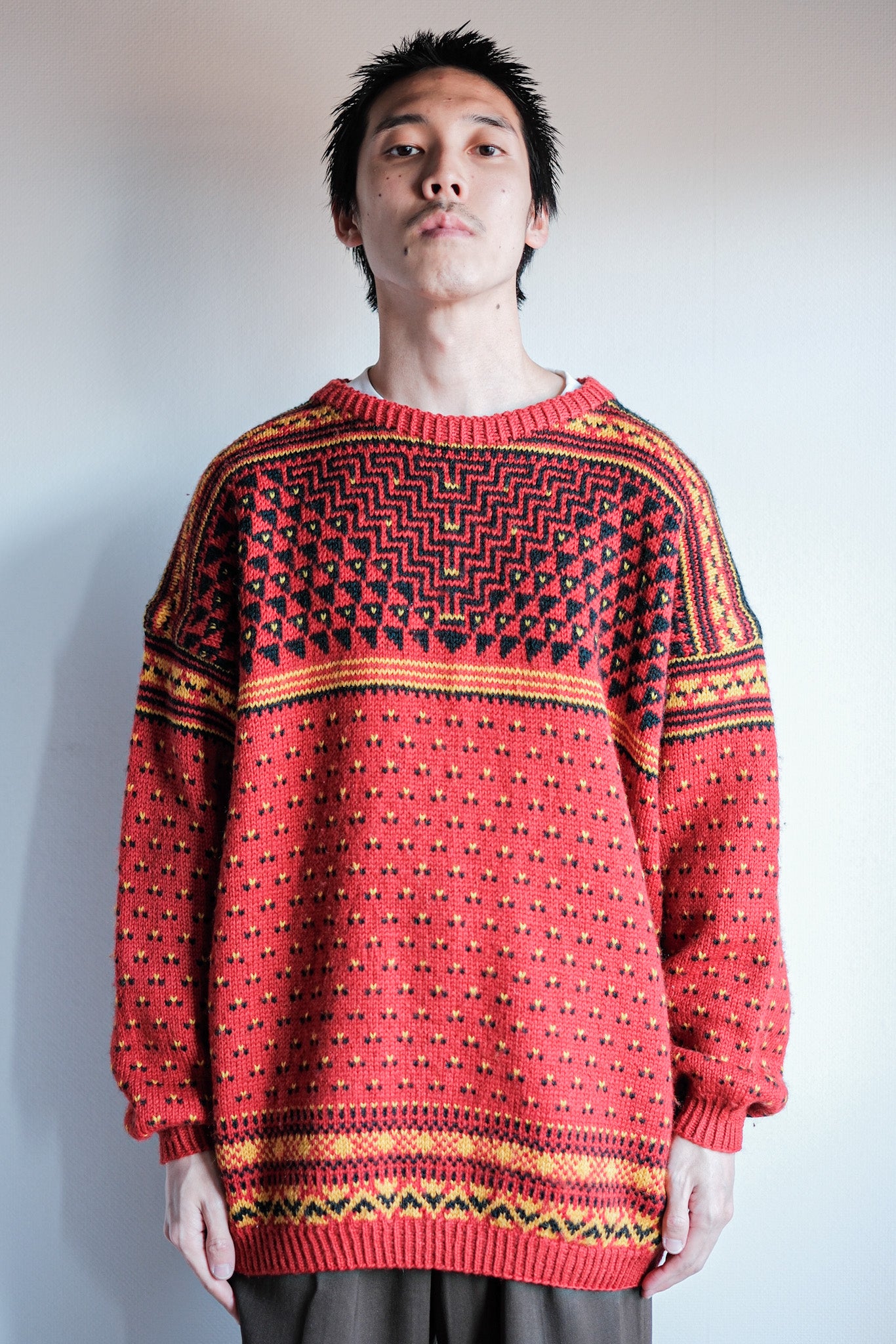 【~60's】British Vintage Fisherman Crew Neck Wool Jumper "Handmade"