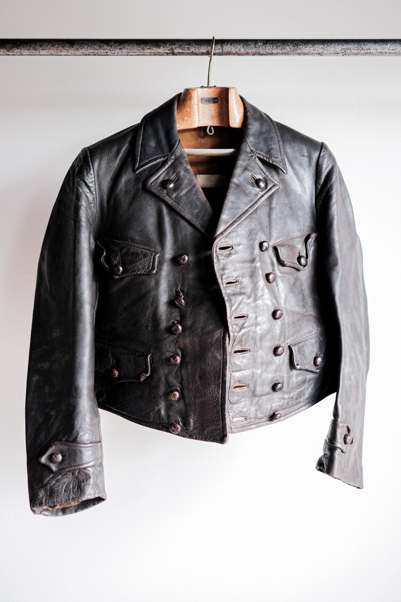 【~40's】German Vintage Double Breasted Motorcycle Leather Jacket